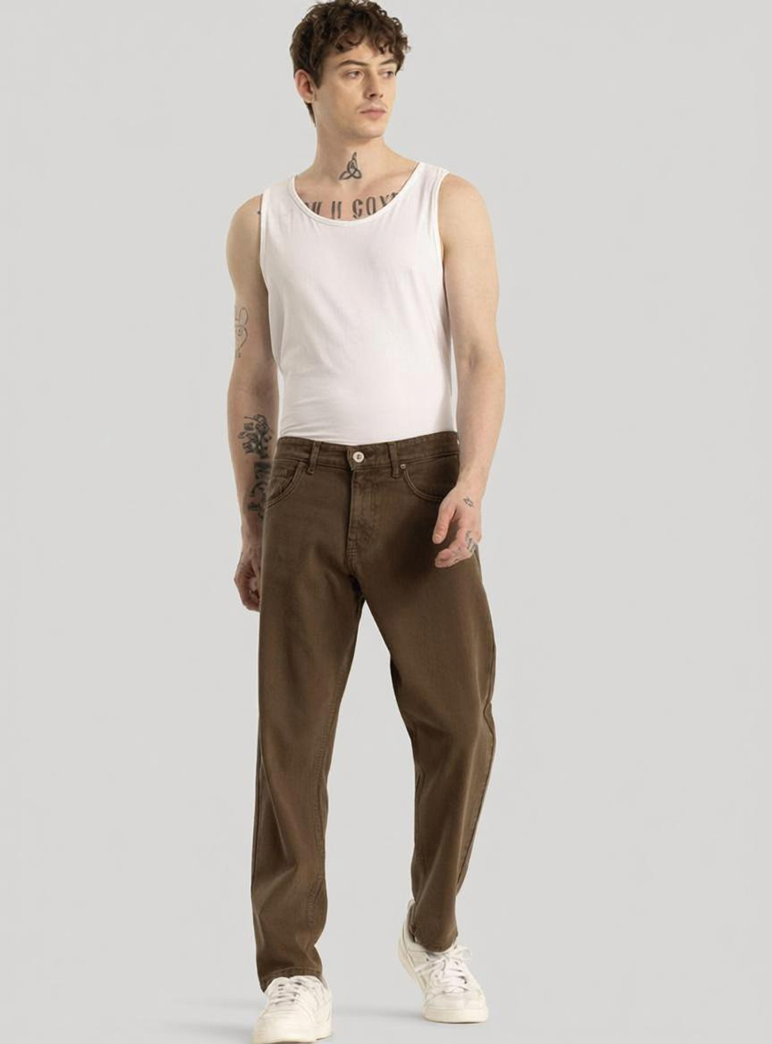 Image of Snitch Loose Fit Men Brown Jeans