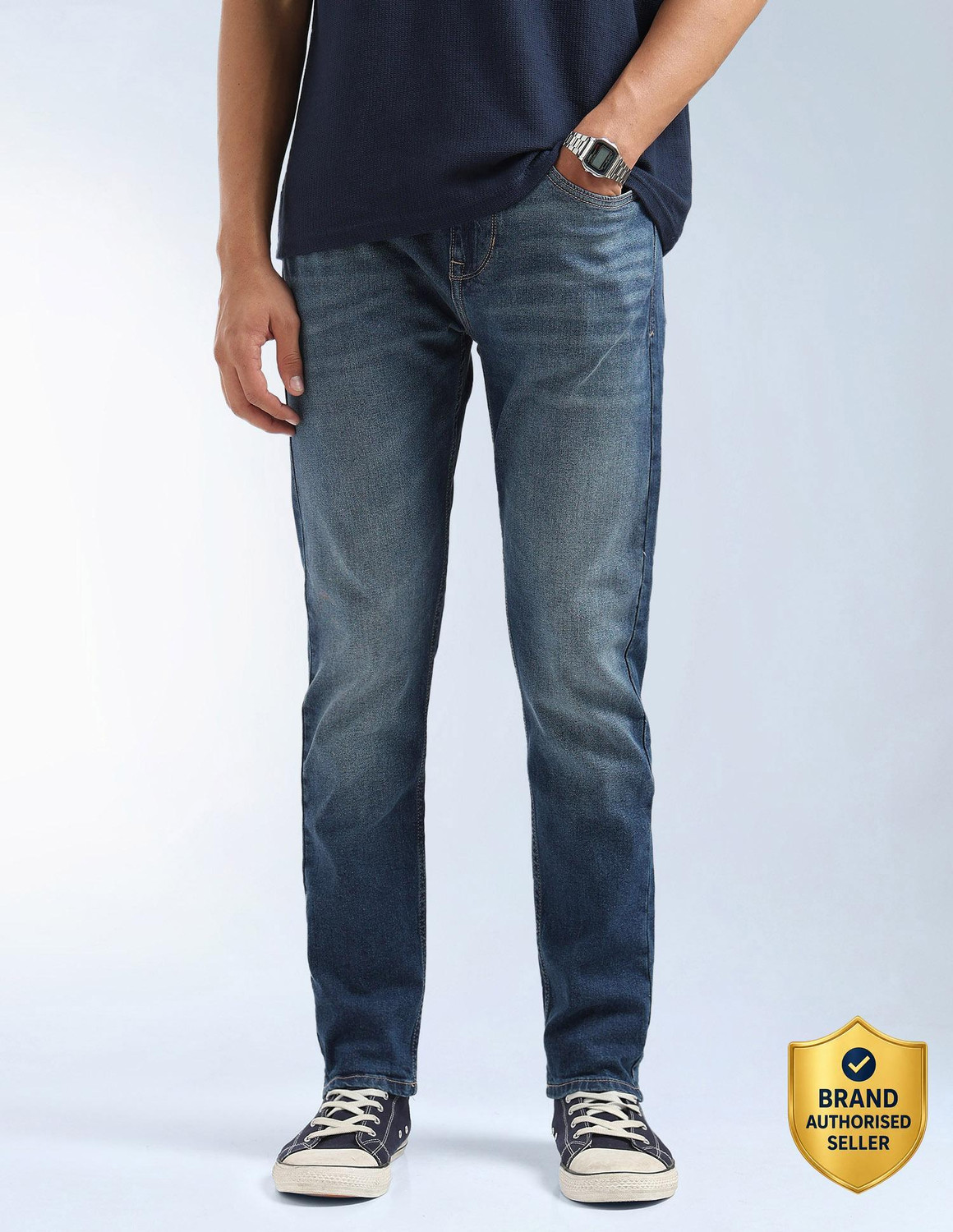 Image of FLYING MACHINE Tapered Fit Men Blue Jeans