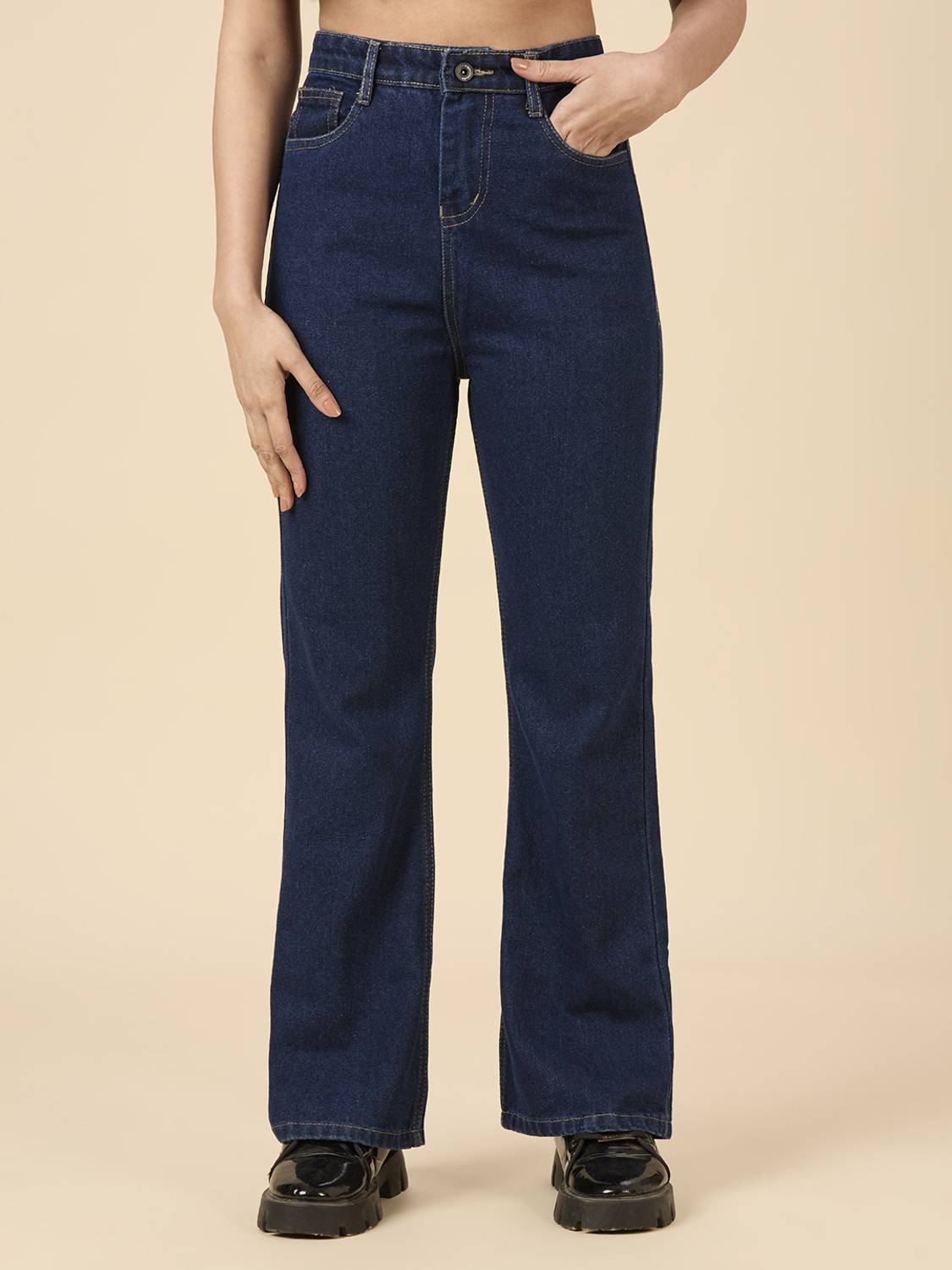 3BUTTERFLIES Boot-Leg Women Dark Blue Jeans