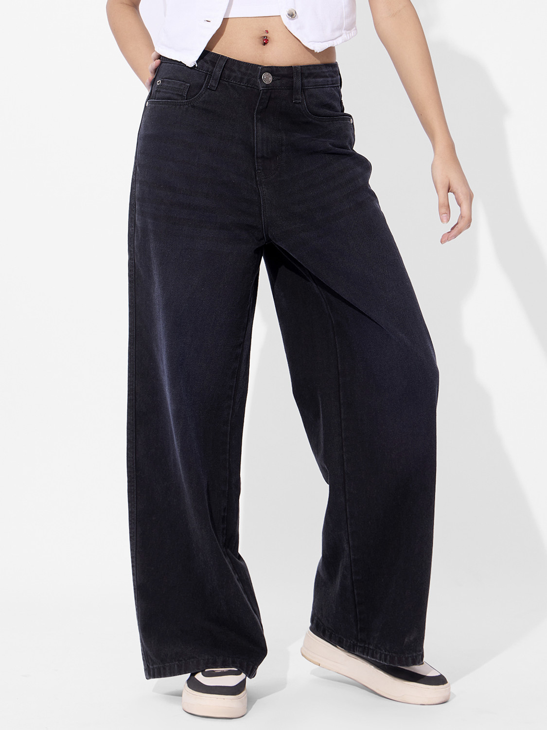 Image of The Souled Store Loose Fit Women Black Jeans