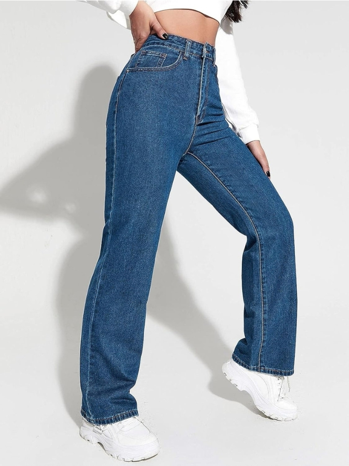 Image of Qeboo Straight Fit Women Blue Jeans