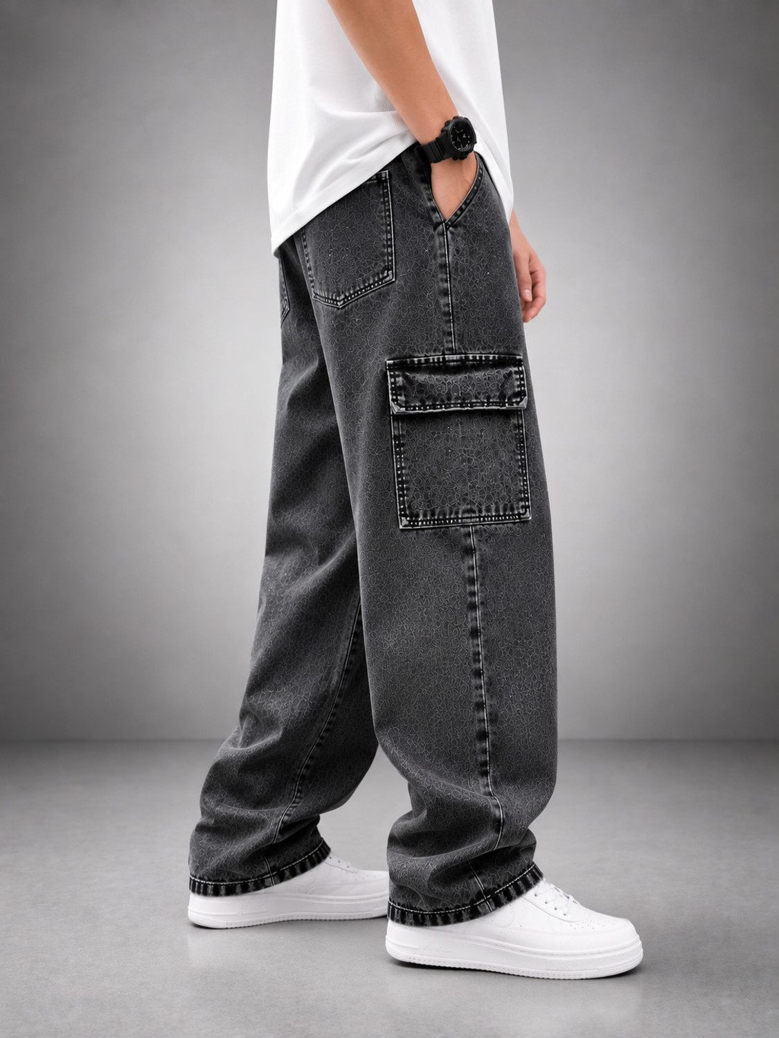 Image of WOMANLACE Boys & Girls Loose Fit Mid Rise Grey Jeans
