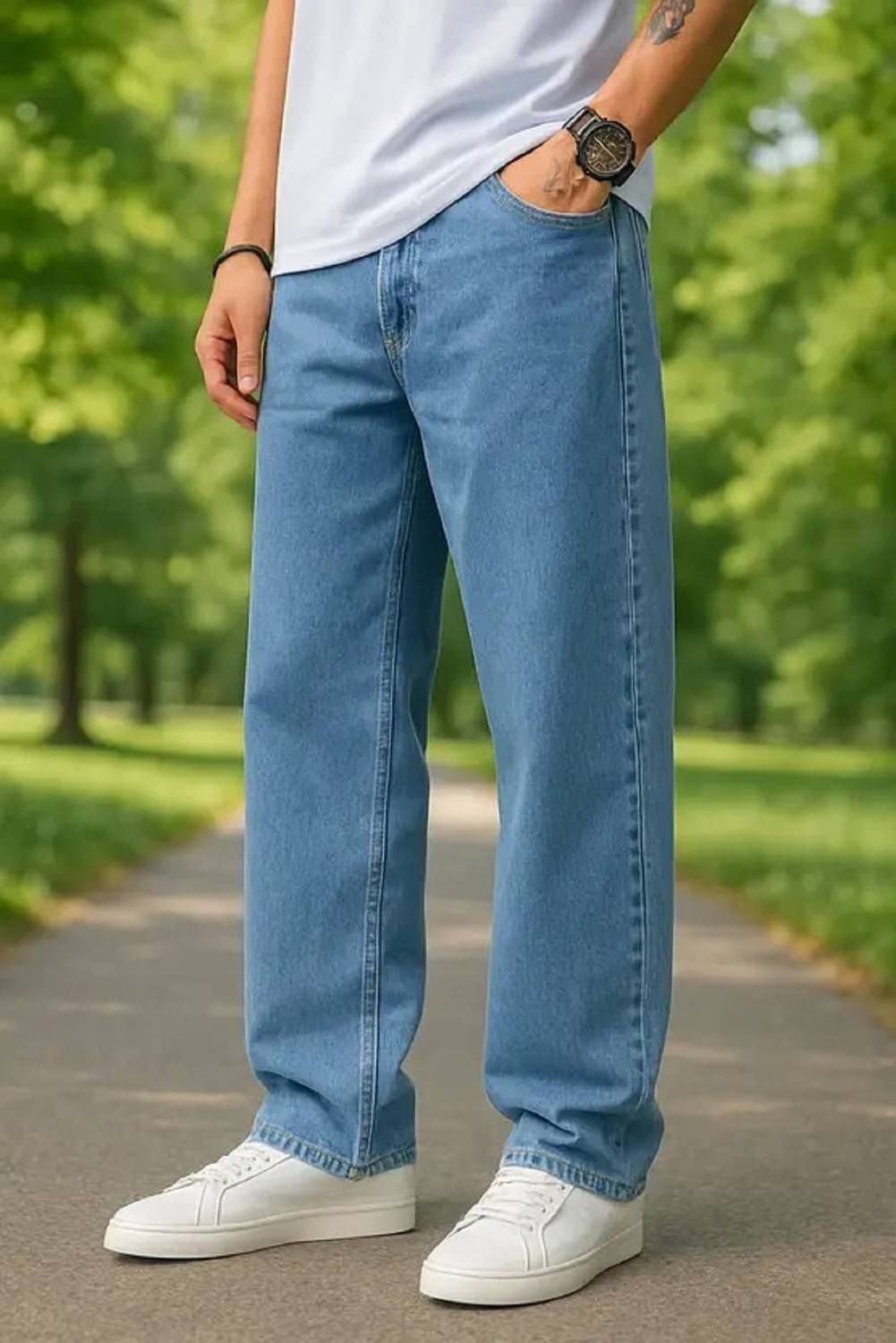 POKHINDA Loose Fit Men Light Blue Jeans