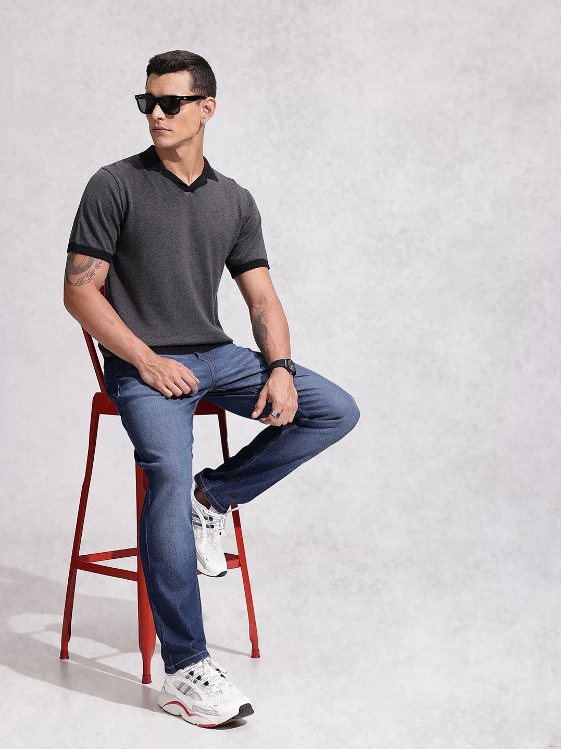 Image of WROGN Relaxed Fit Men Blue Jeans