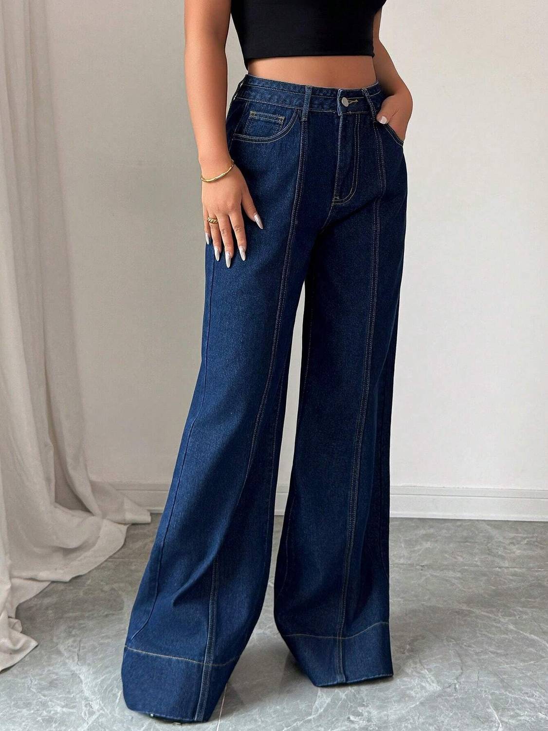 Leriya Fashion Flared Dark Blue Jeans - Image 1