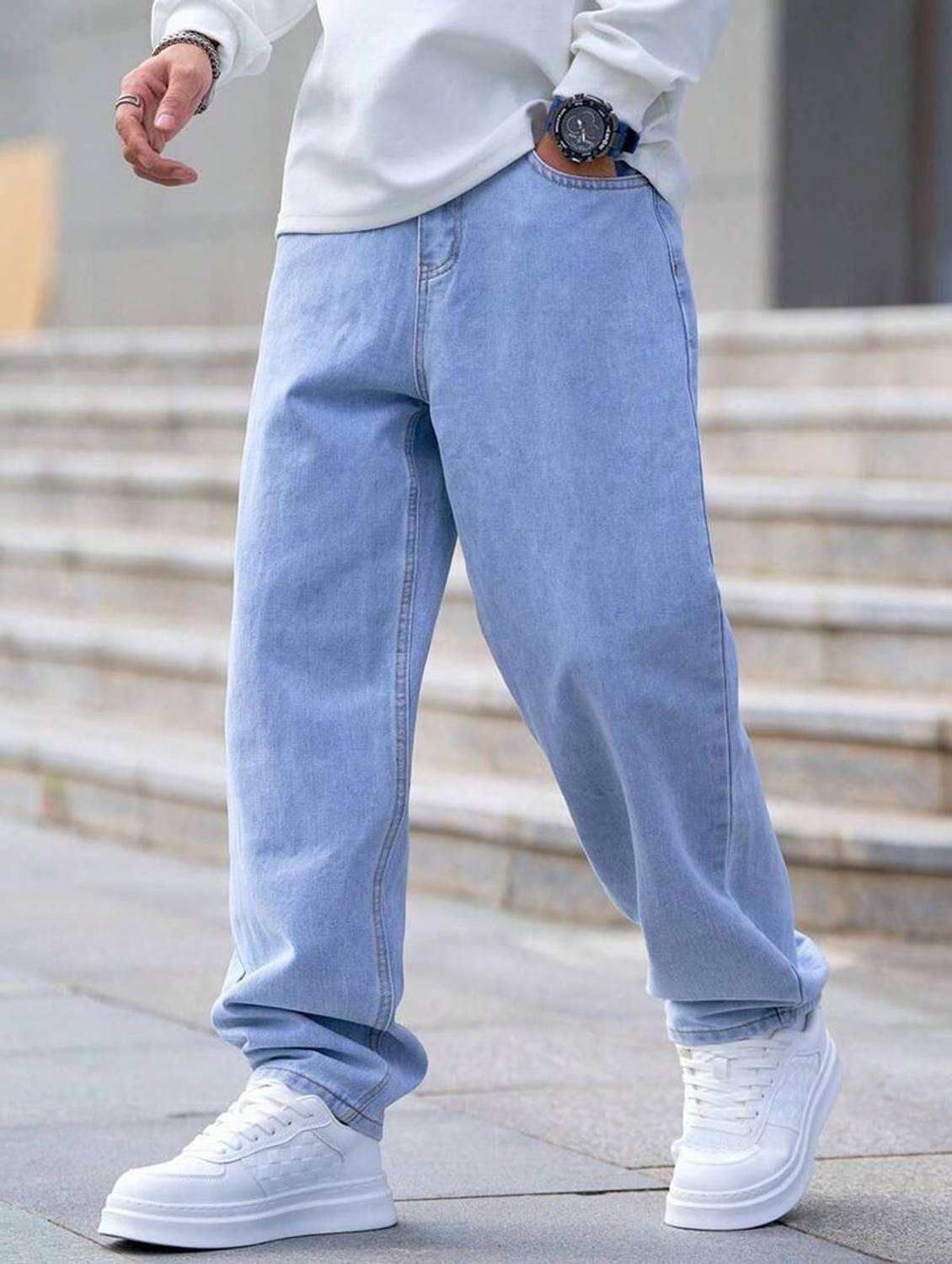 Veltick Men Light Blue Jeans Baggy Fit - Image 2