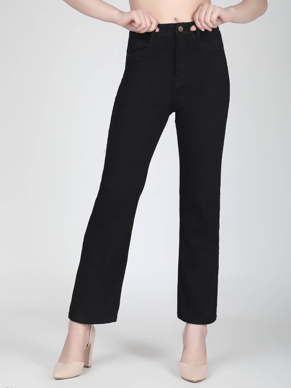 3BUTTERFLIES Straight Fit Women Black Jeans