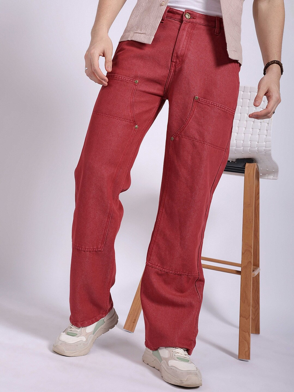 Image of The Indian Garage Co. Loose Fit Men Red Jeans