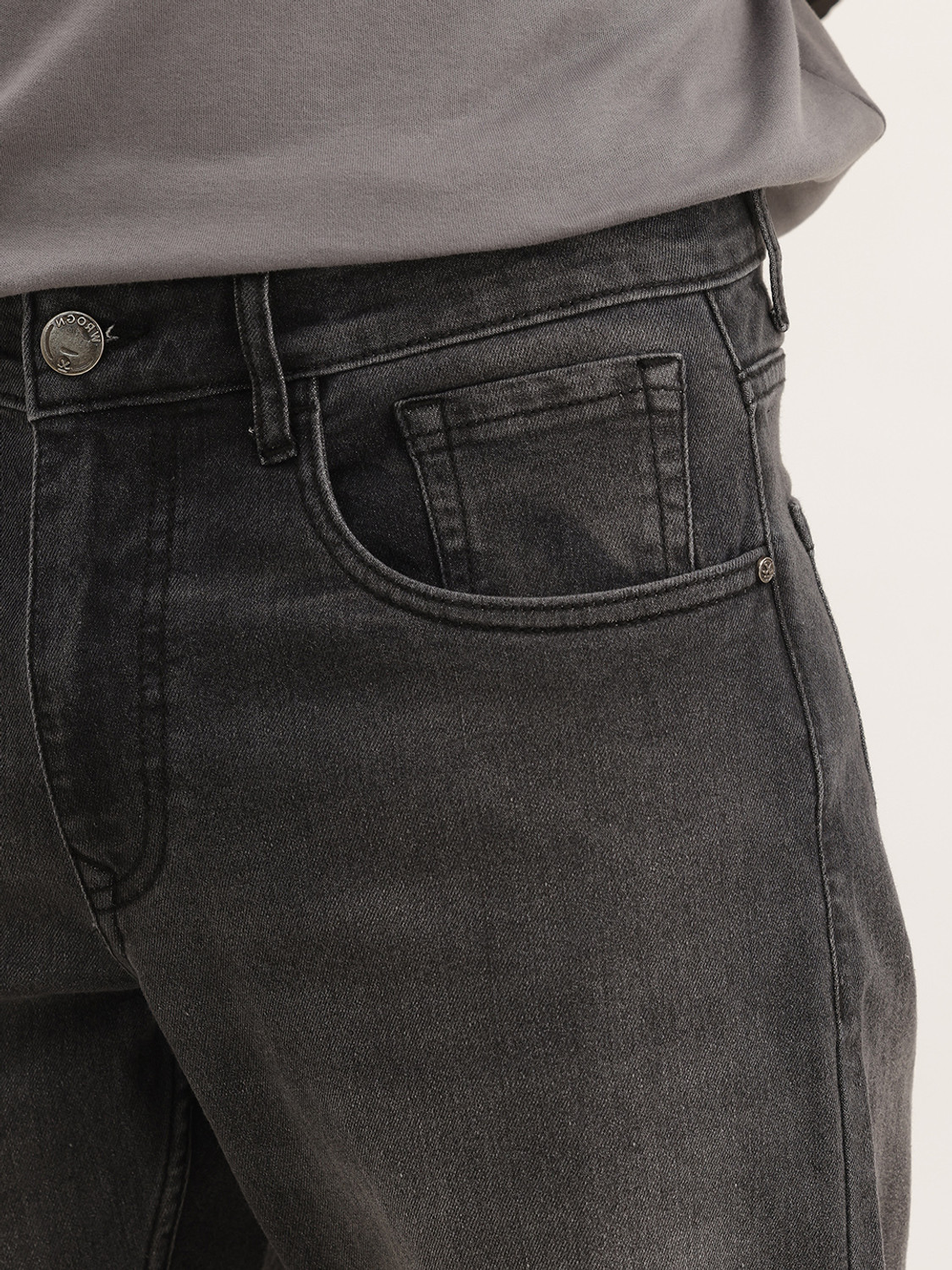 Image of WROGN Straight Fit Men Grey Jeans