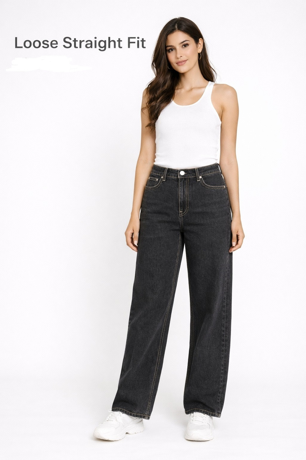 Image of RUFFKUT Women Loose Fit Mid Rise Black Jeans