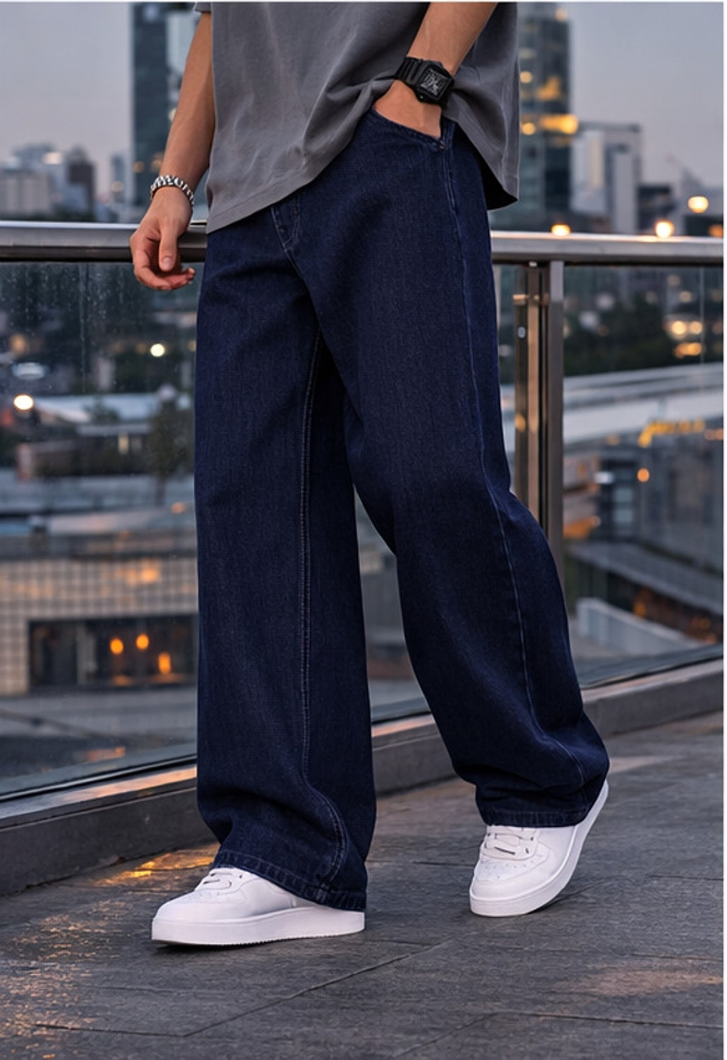 Image of Sobber Men Straight Fit Mid Rise Dark Blue Jeans