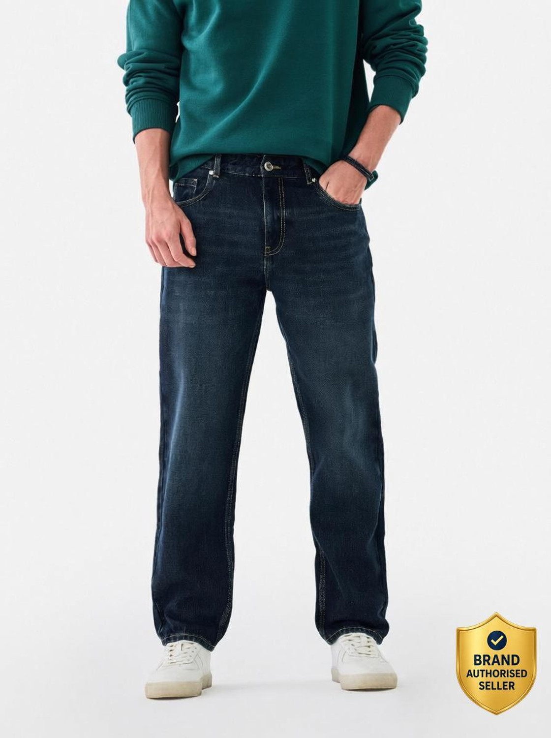 Image of Snitch Relaxed Fit Men Dark Blue Jeans