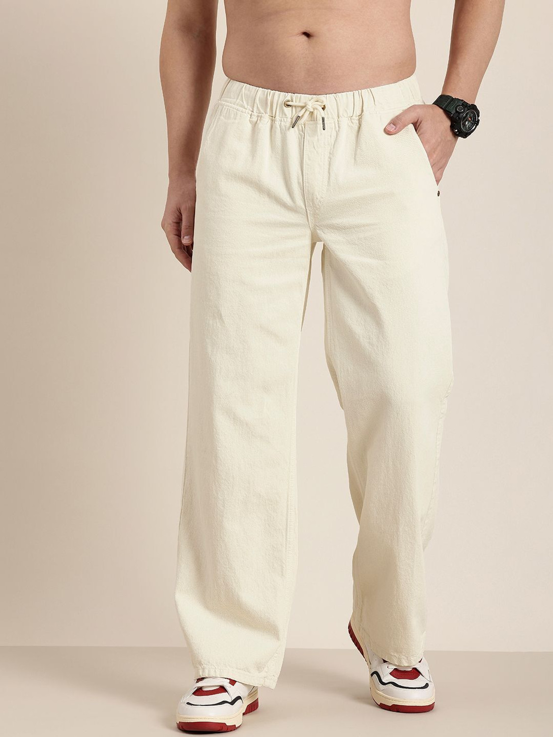 Image of HERE&NOW Loose Fit Men White Jeans