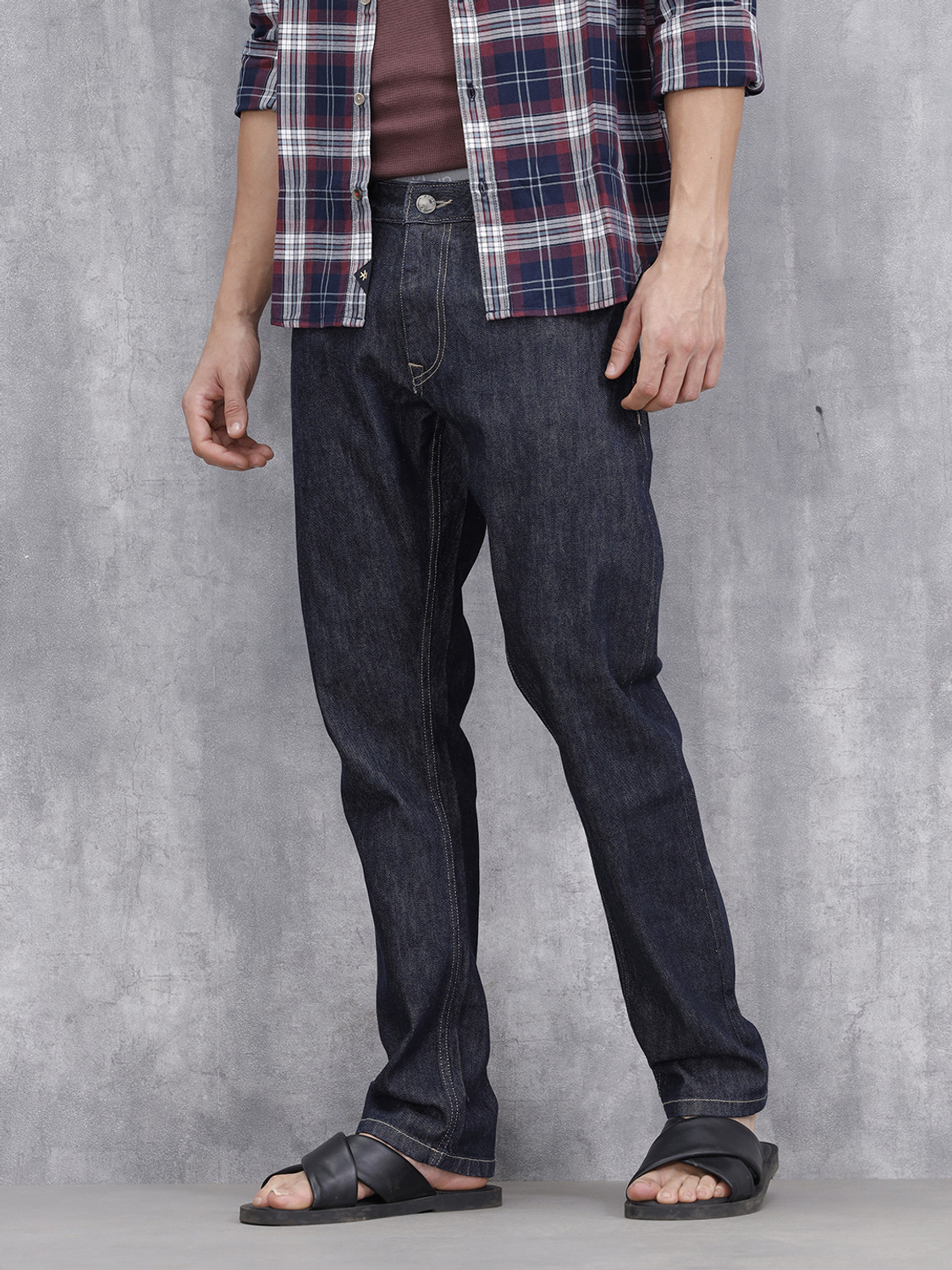 Image of WROGN Men Straight Fit Mid Rise Blue Jeans