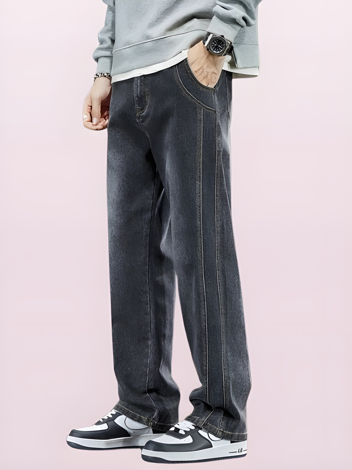 Image of FUDE PRIDE Loose Fit Men Dark Grey Jeans