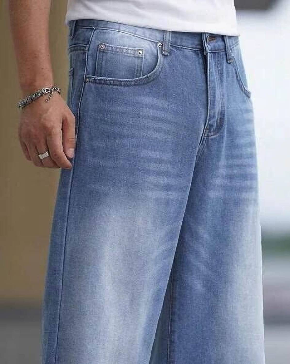 M Q Men Light Blue Loose Fit Jeans - Image 4