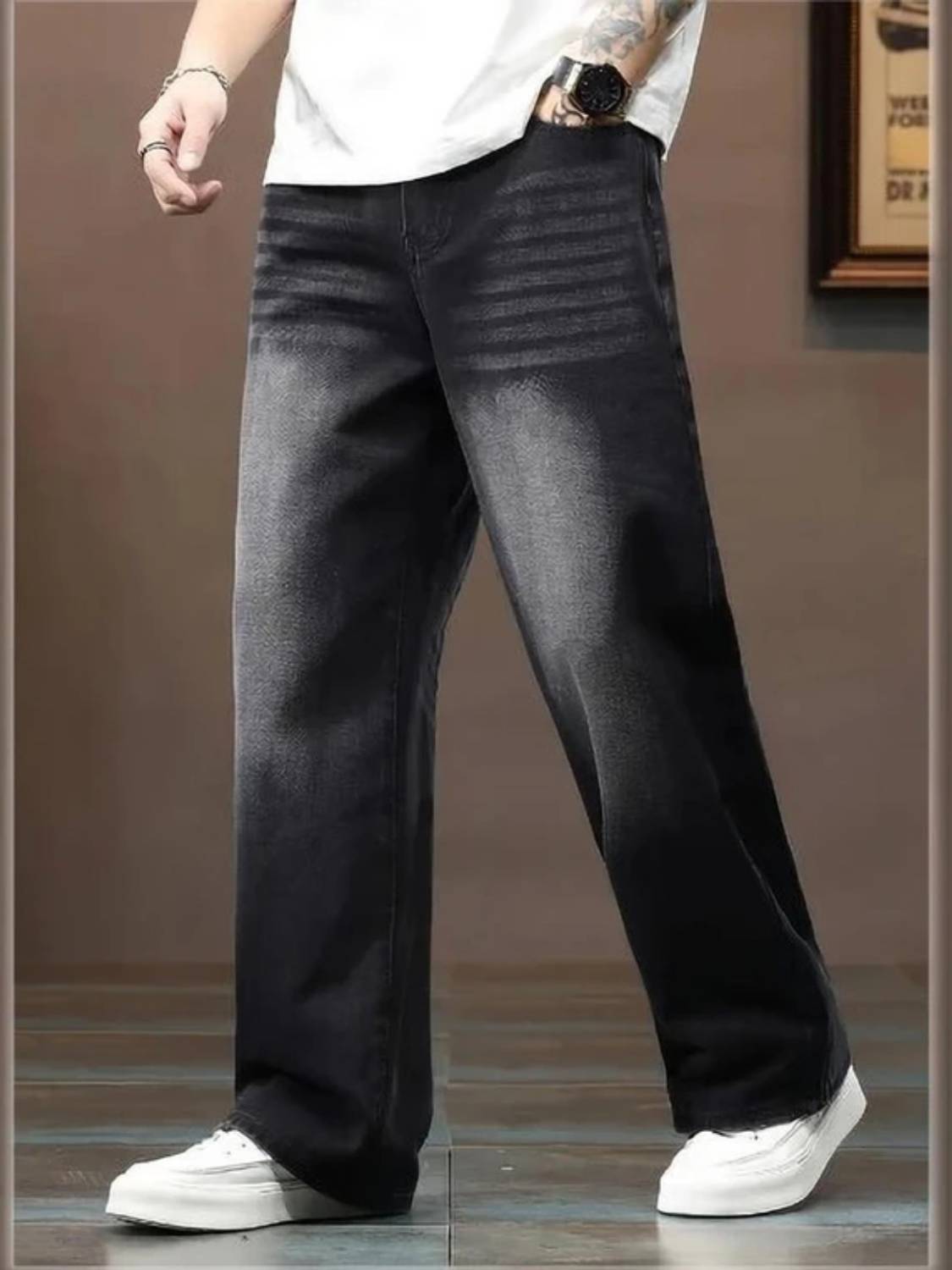 BOLD & BARE Baggy Fit Men Dark Grey Jeans - Image 5