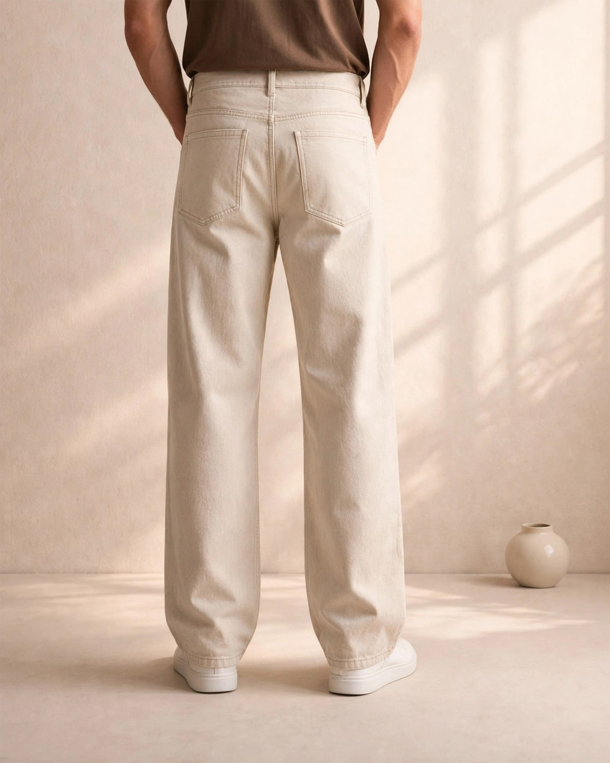 Image of Mast & Harbour Men Regular Mid Rise Beige Jeans