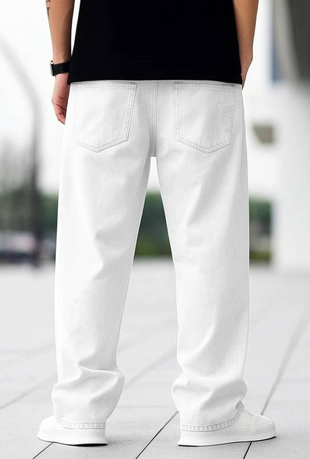 BOSWUD Loose Fit Men White Jeans - Image 2