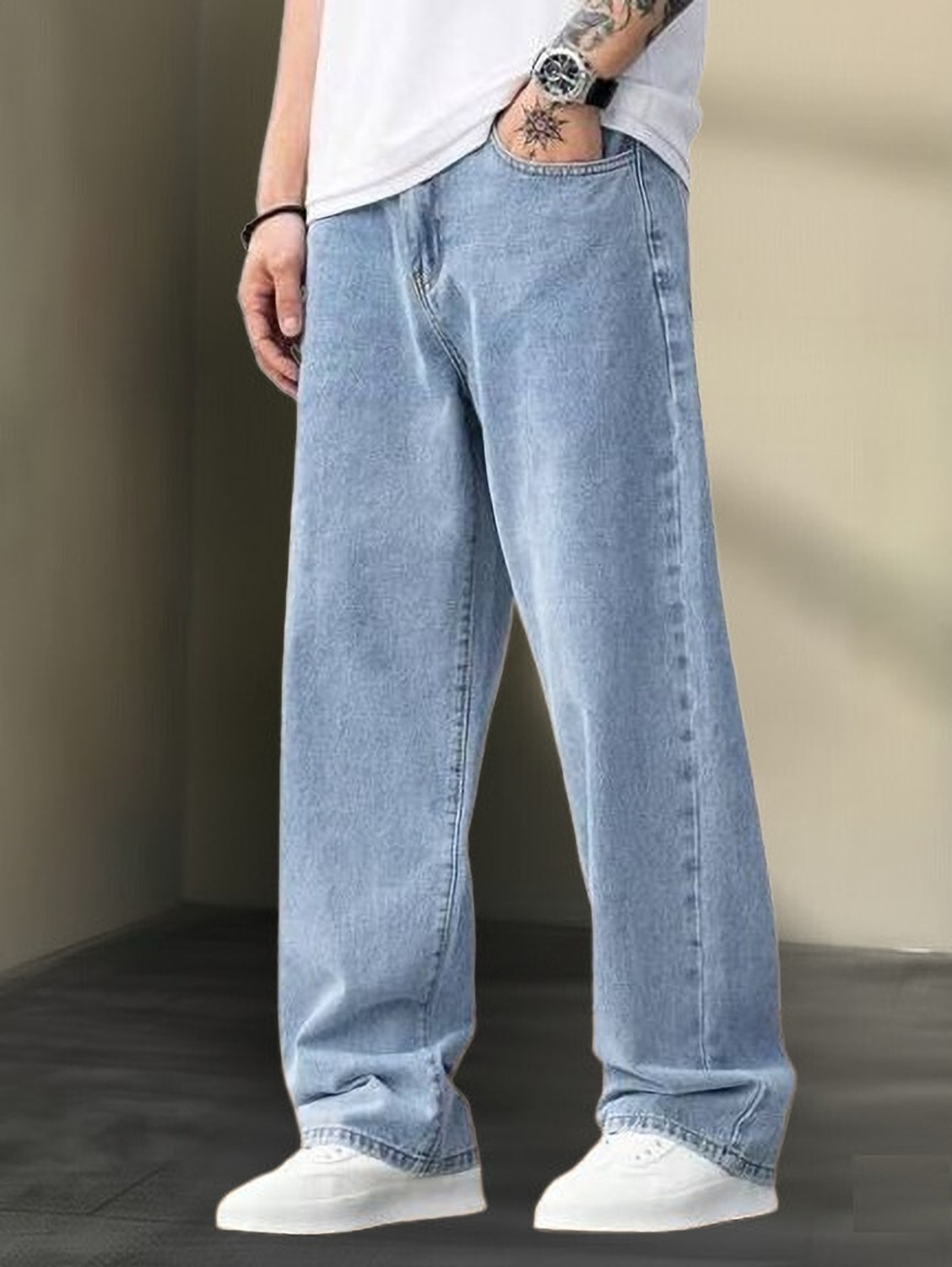 Image of RABEZO DENIM Loose Fit Men Light Blue Jeans