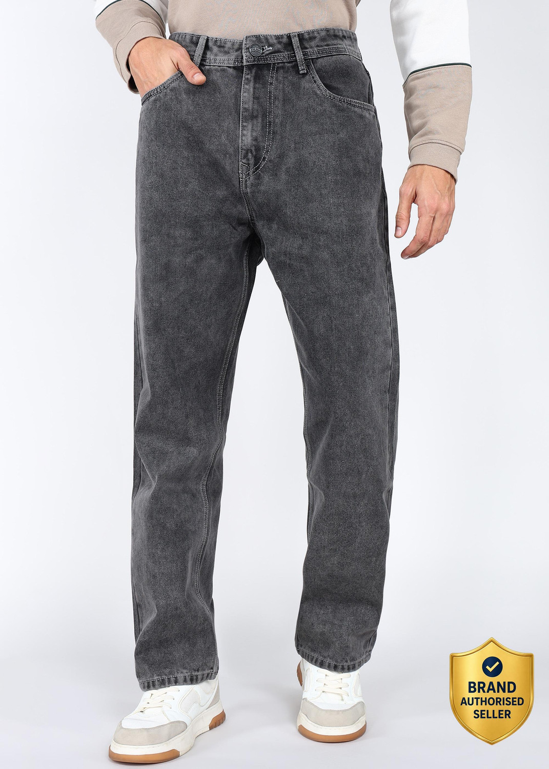 Image of BEING HUMAN Loose Fit Men Grey Jeans
