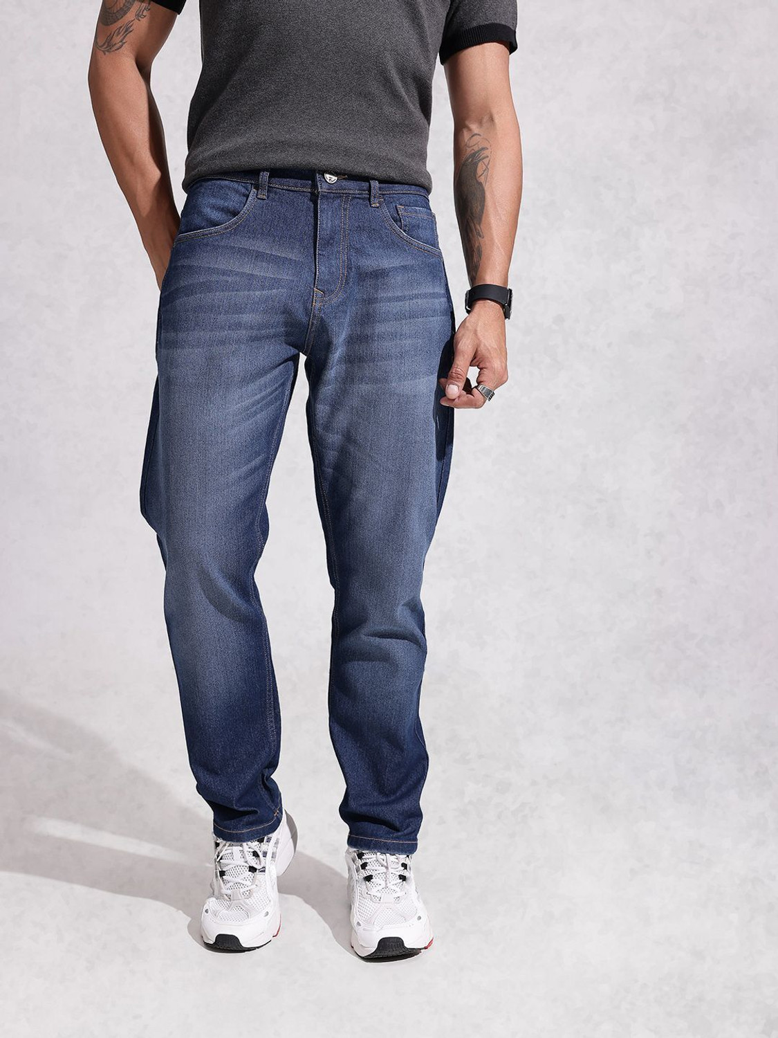 Image of WROGN Relaxed Fit Men Blue Jeans