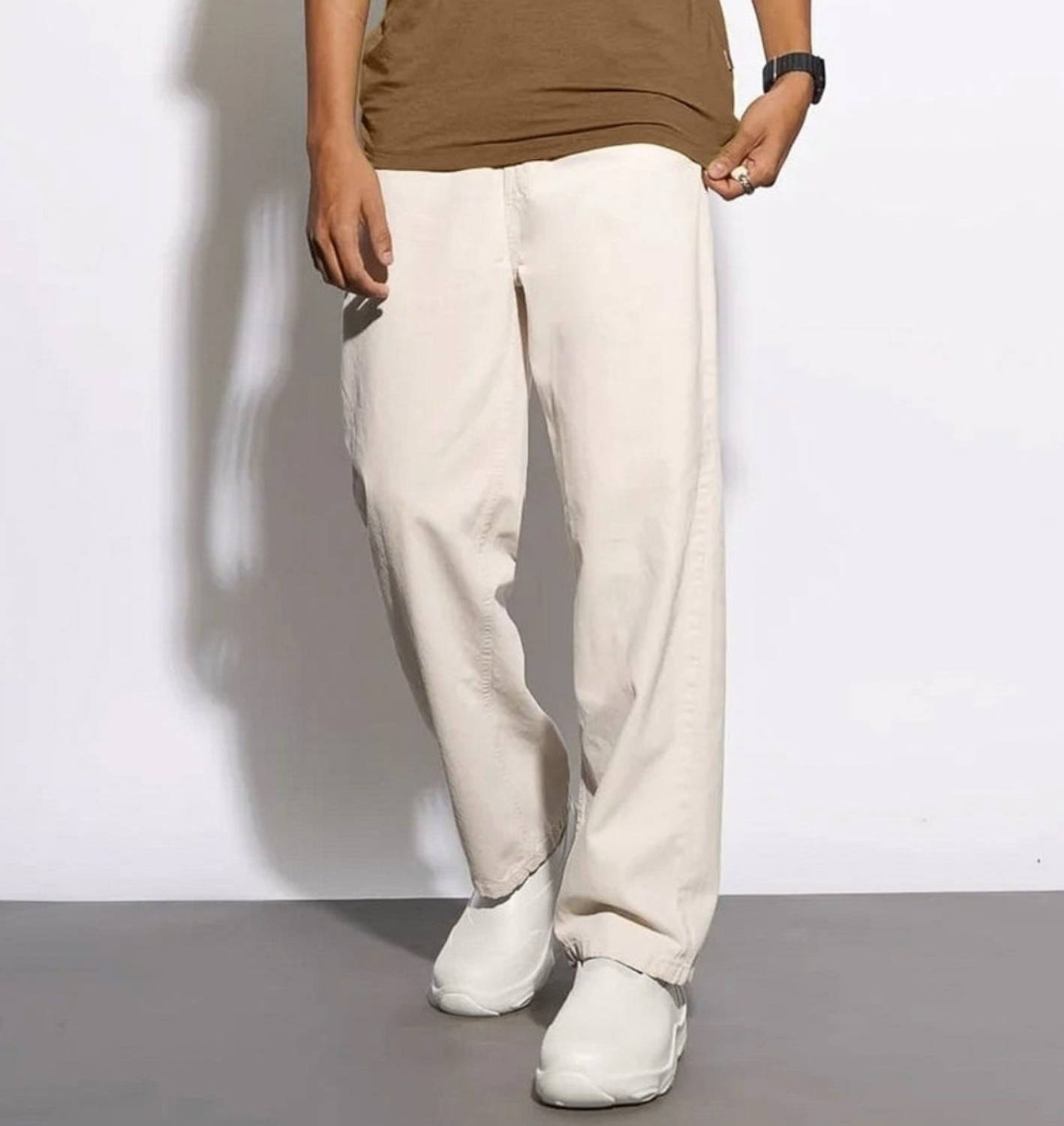 Zaba Denim Relaxed Fit Men Beige, White Jeans - Image 5