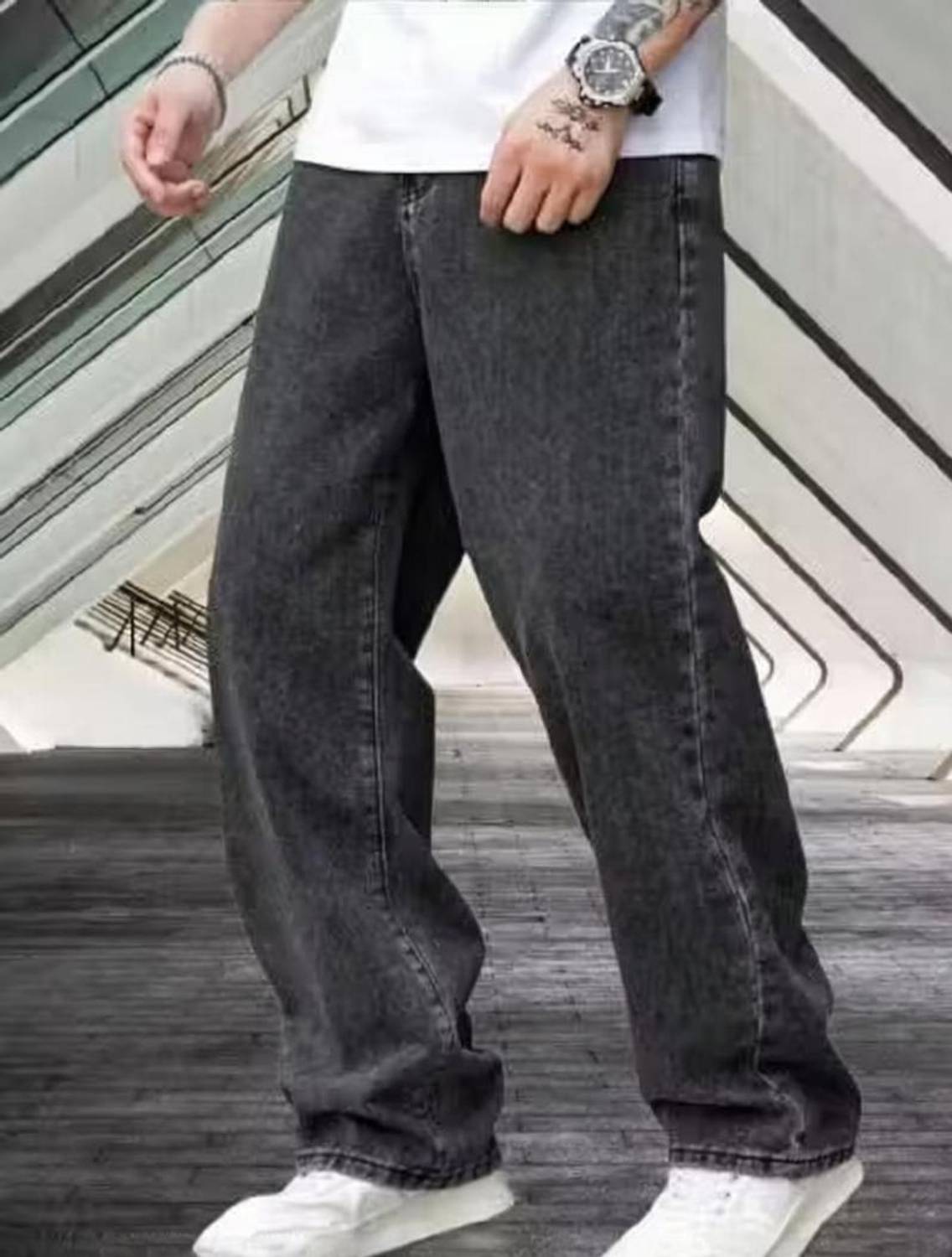 Men Loose Fit Mid Rise Grey Jeans - Image 1