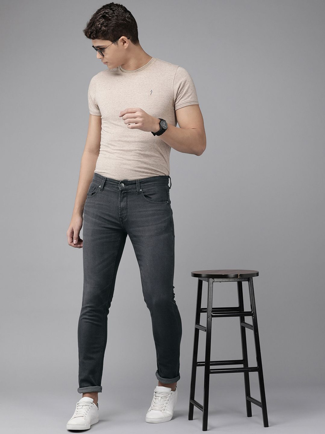 Image of Spykar Men Regular Mid Rise Grey Jeans