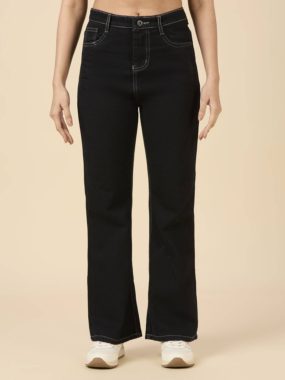 3BUTTERFLIES Boot-Leg Women Black Jeans