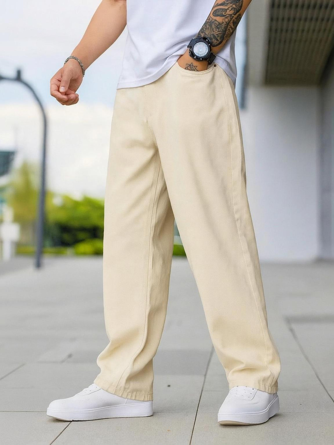 Image of Denim Hawk Loose Fit Men Beige Jeans