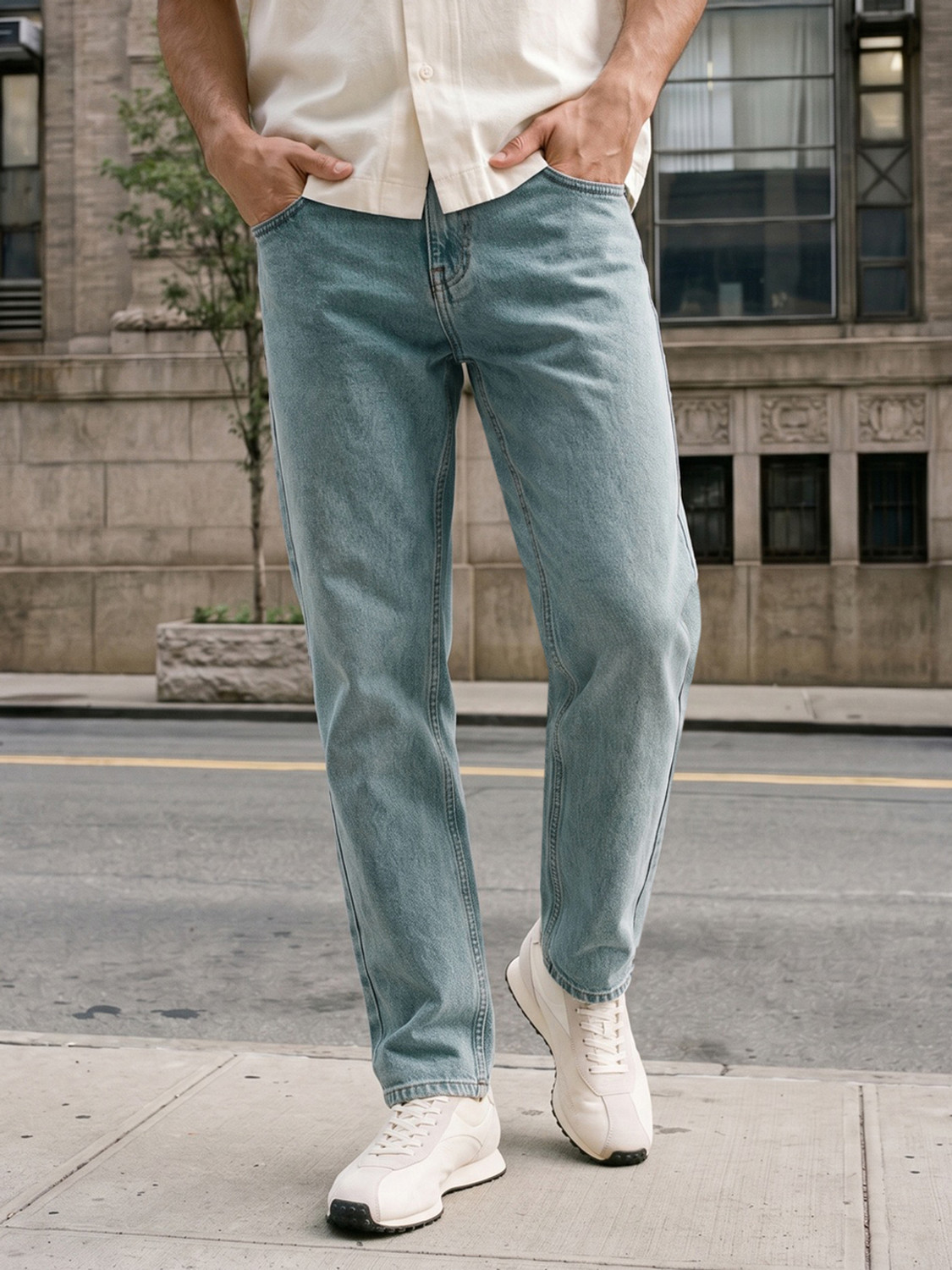 Image of Urbano Fashion Relaxed Fit Men Light Blue Jeans