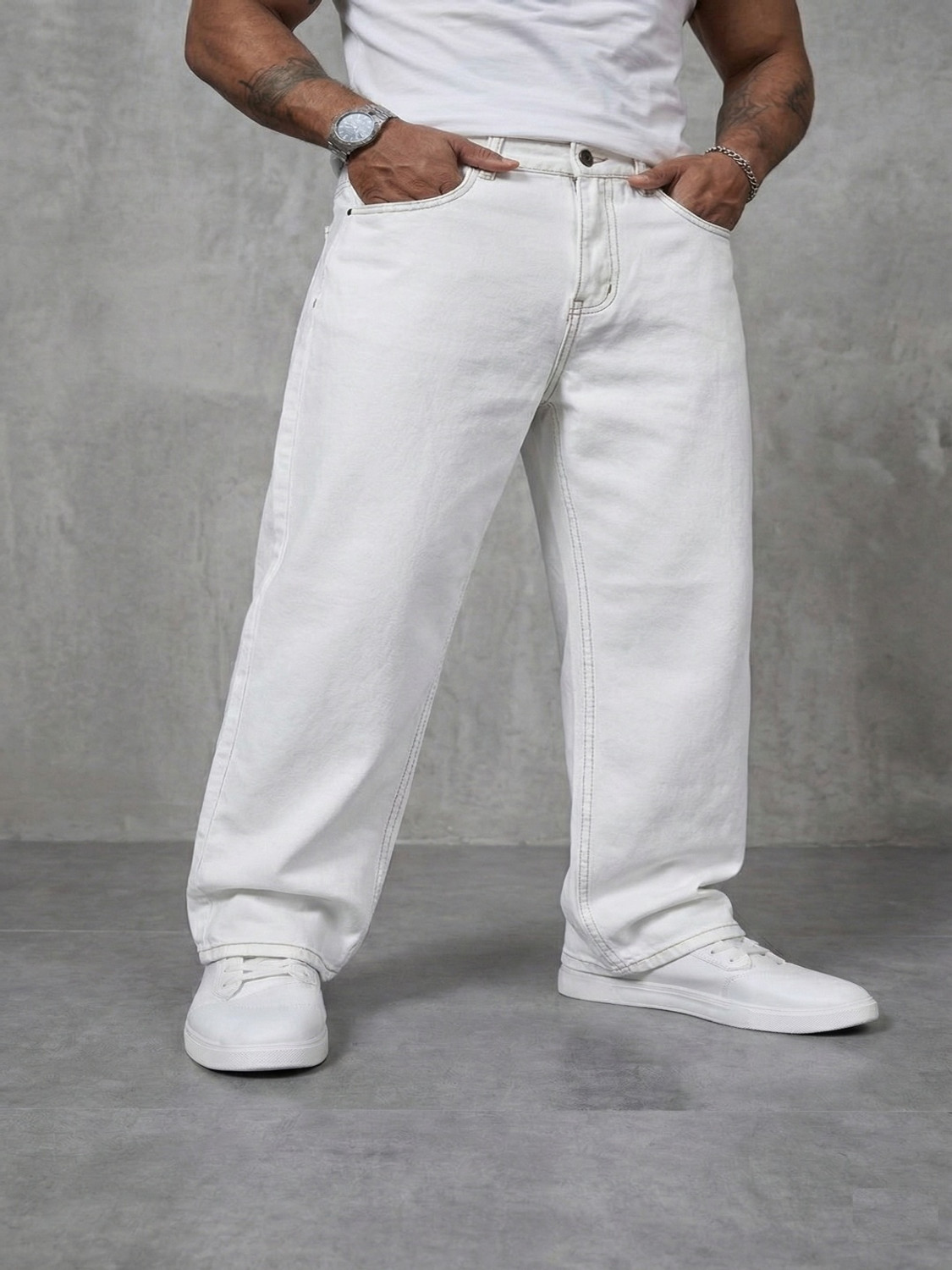 Image of Gaucha Loose Fit Men White Jeans
