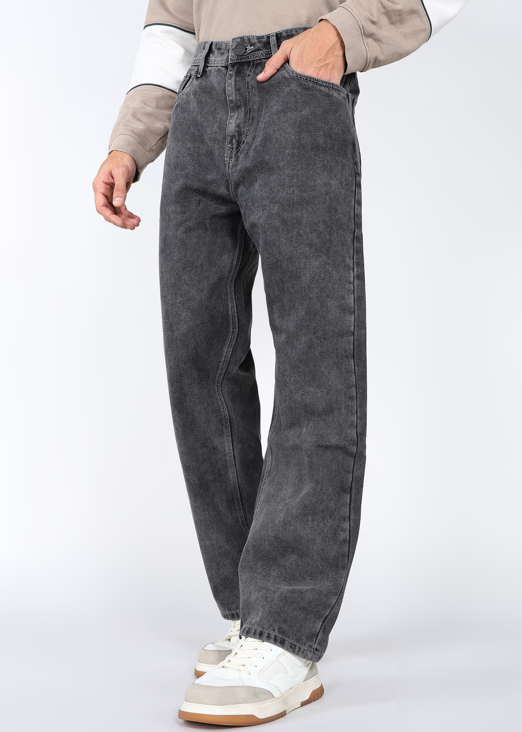 Image of BEING HUMAN Loose Fit Men Grey Jeans