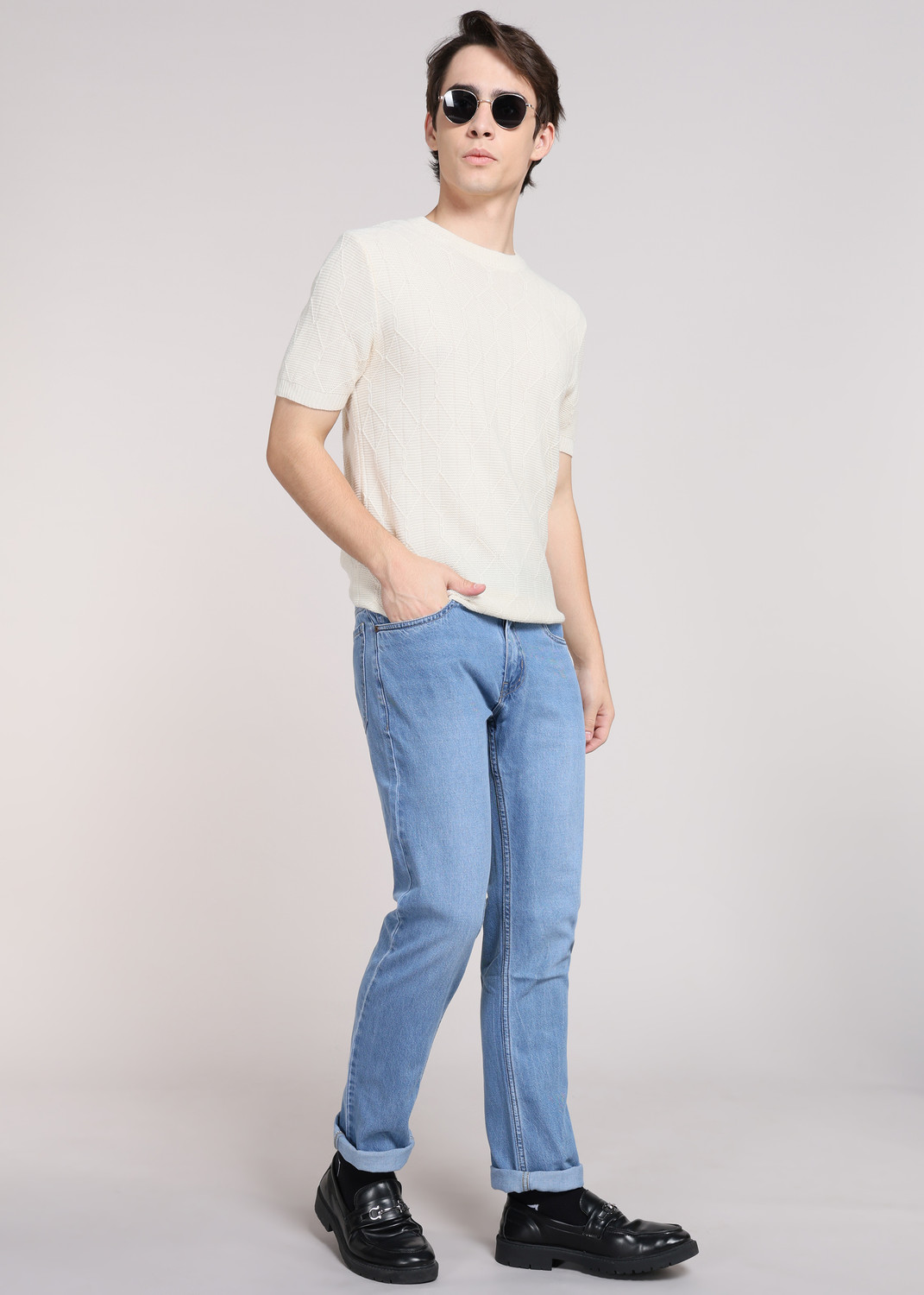 Image of PETER ENGLAND Men Tapered Fit Mid Rise Light Blue Jeans