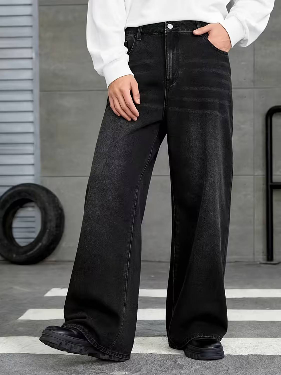 sky collection Wide Leg Black Jeans - Image 1