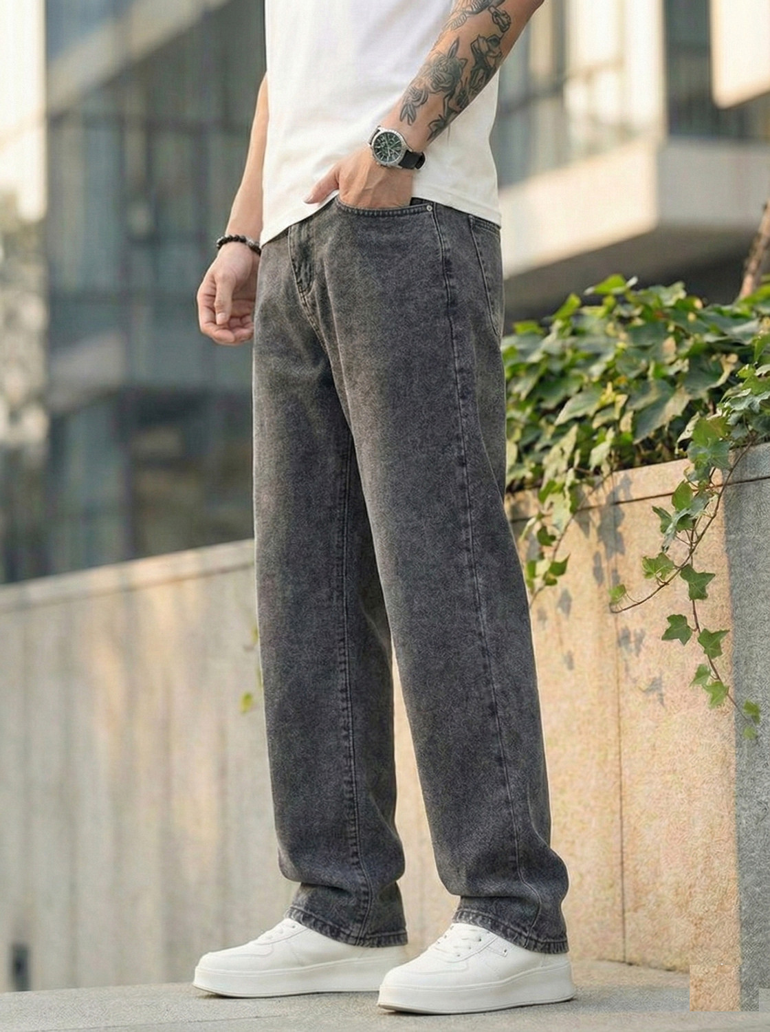 Image of Maahit Loose Fit Men Dark Grey Jeans