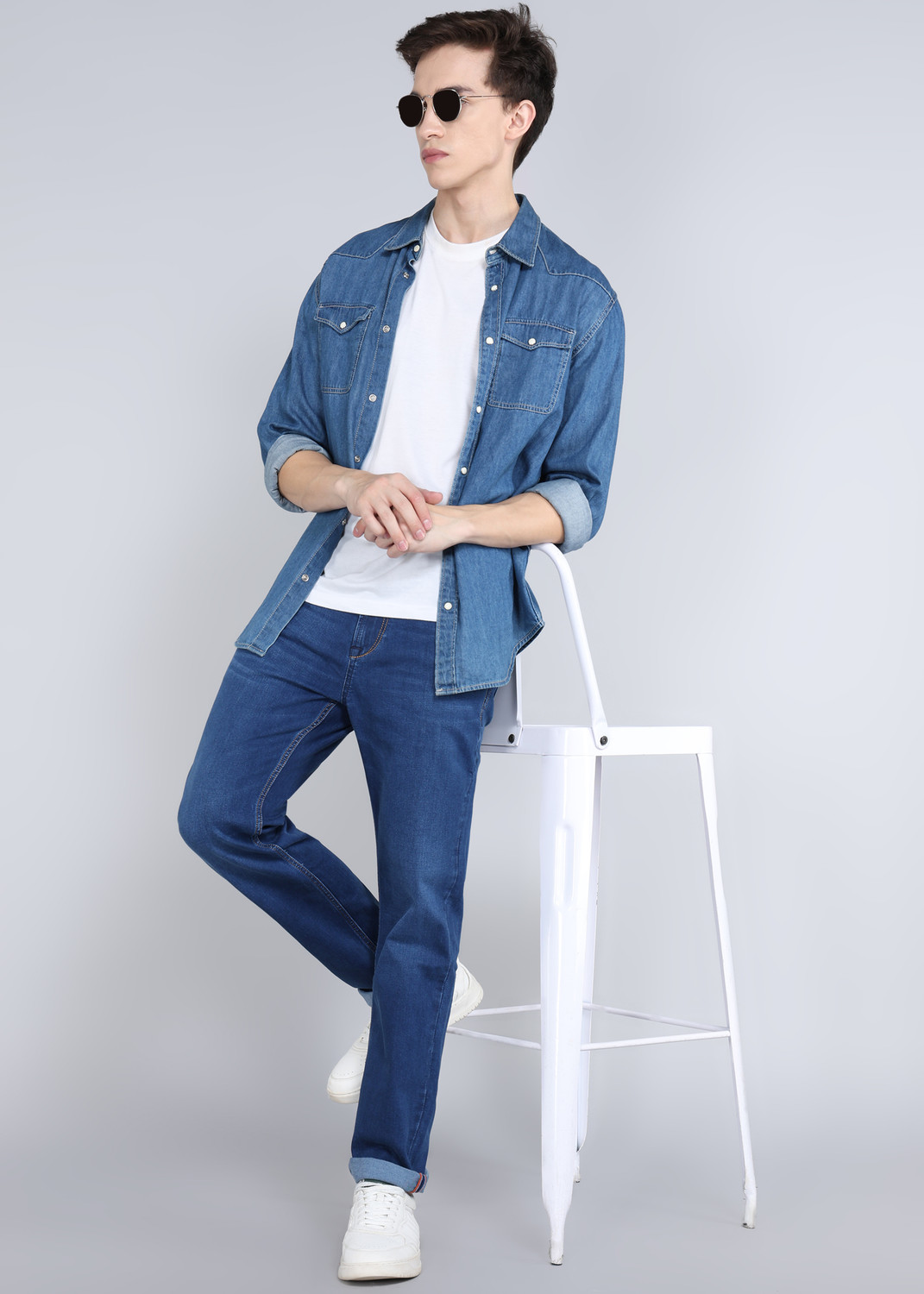 Image of KILLER Men Slim Mid Rise Dark Blue Jeans
