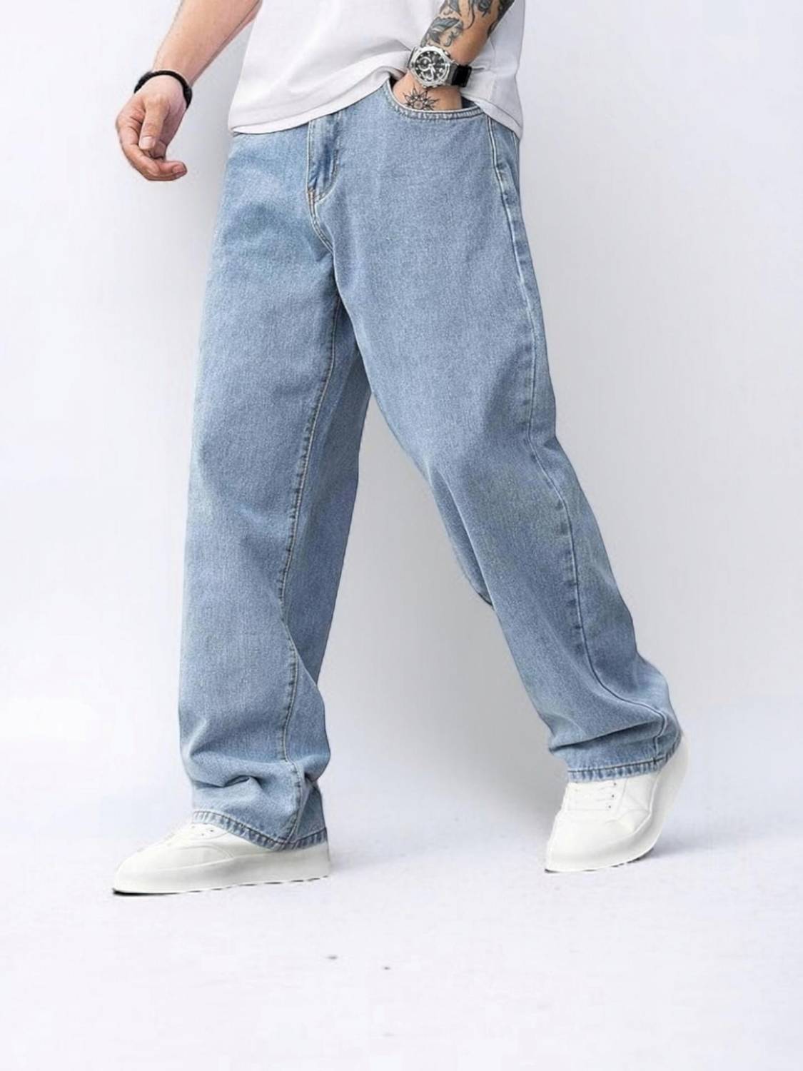 AzureAttire Loose Fit Men Light Blue Jeans