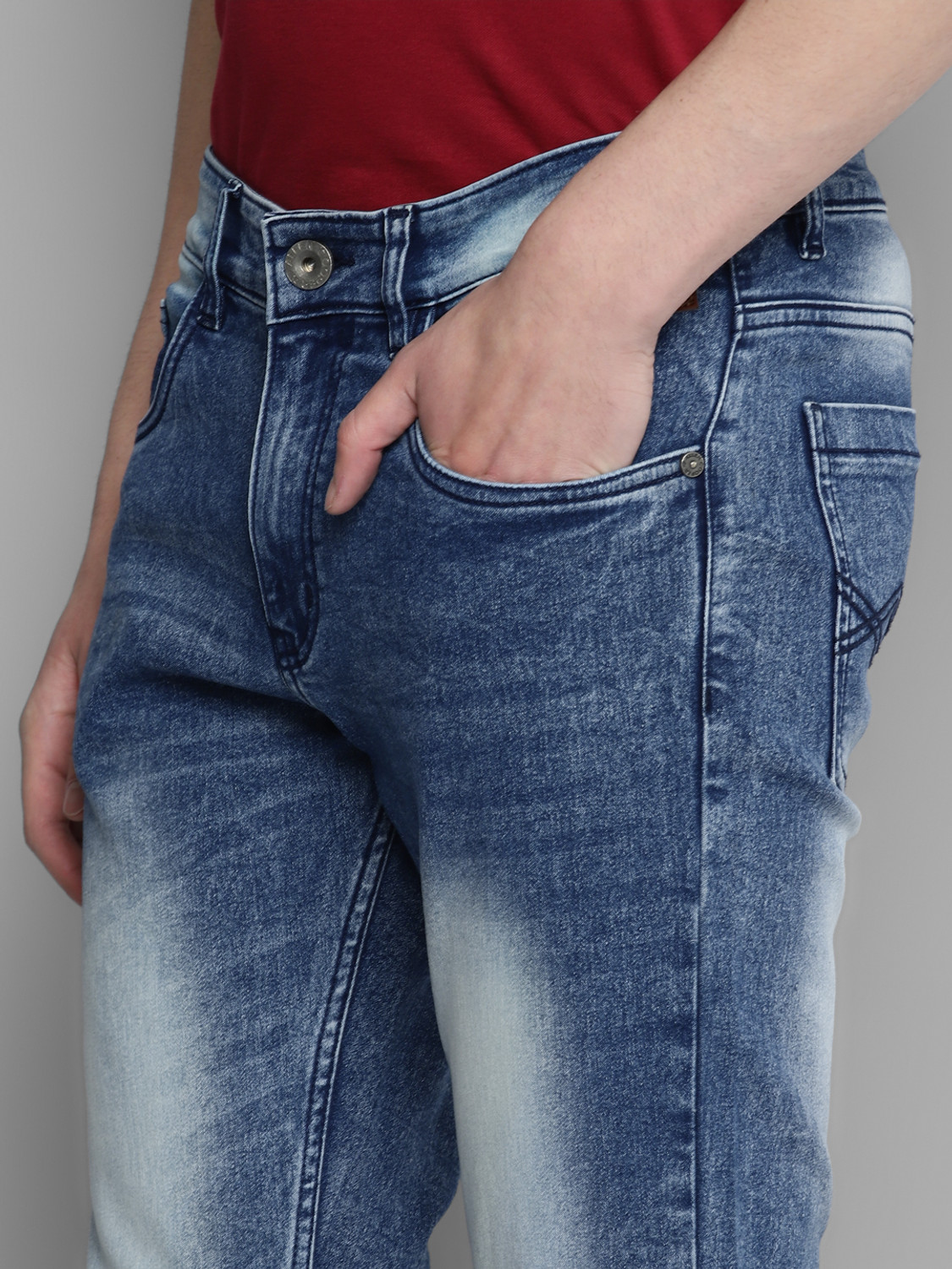 Image of Allen Cooper Comfortable Slim Mid Rise Stretchable Slim Men Blue Jeans