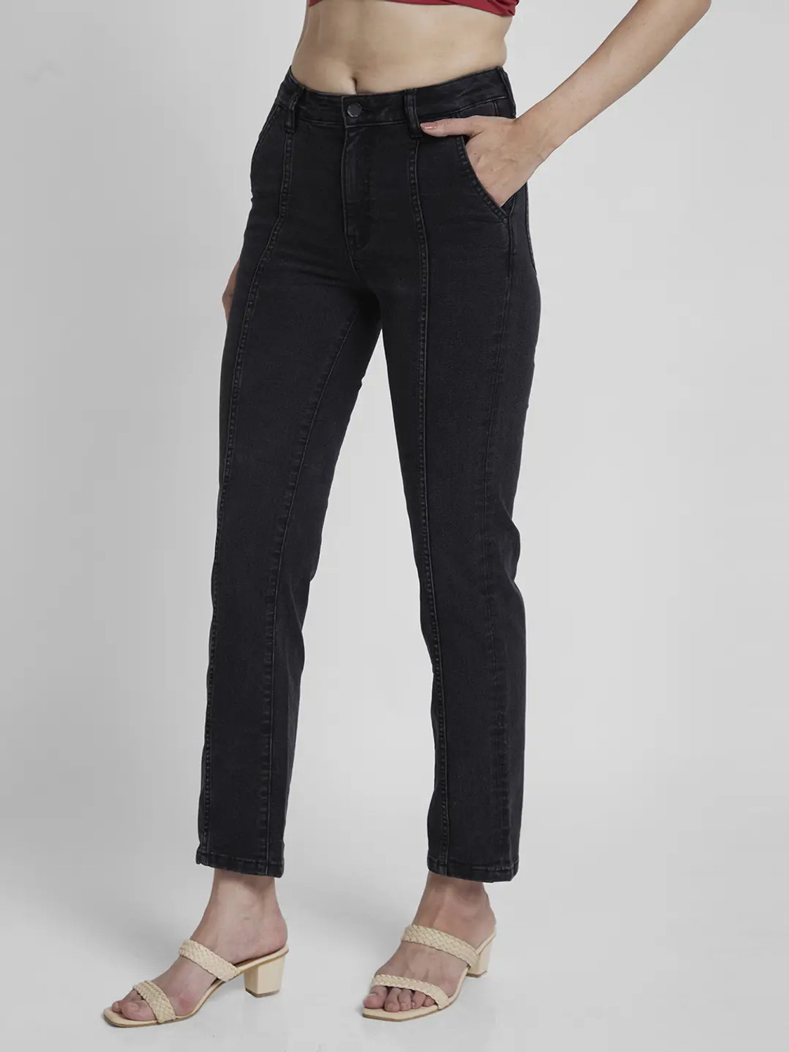 Image of Spykar Straight Fit Women Black Jeans