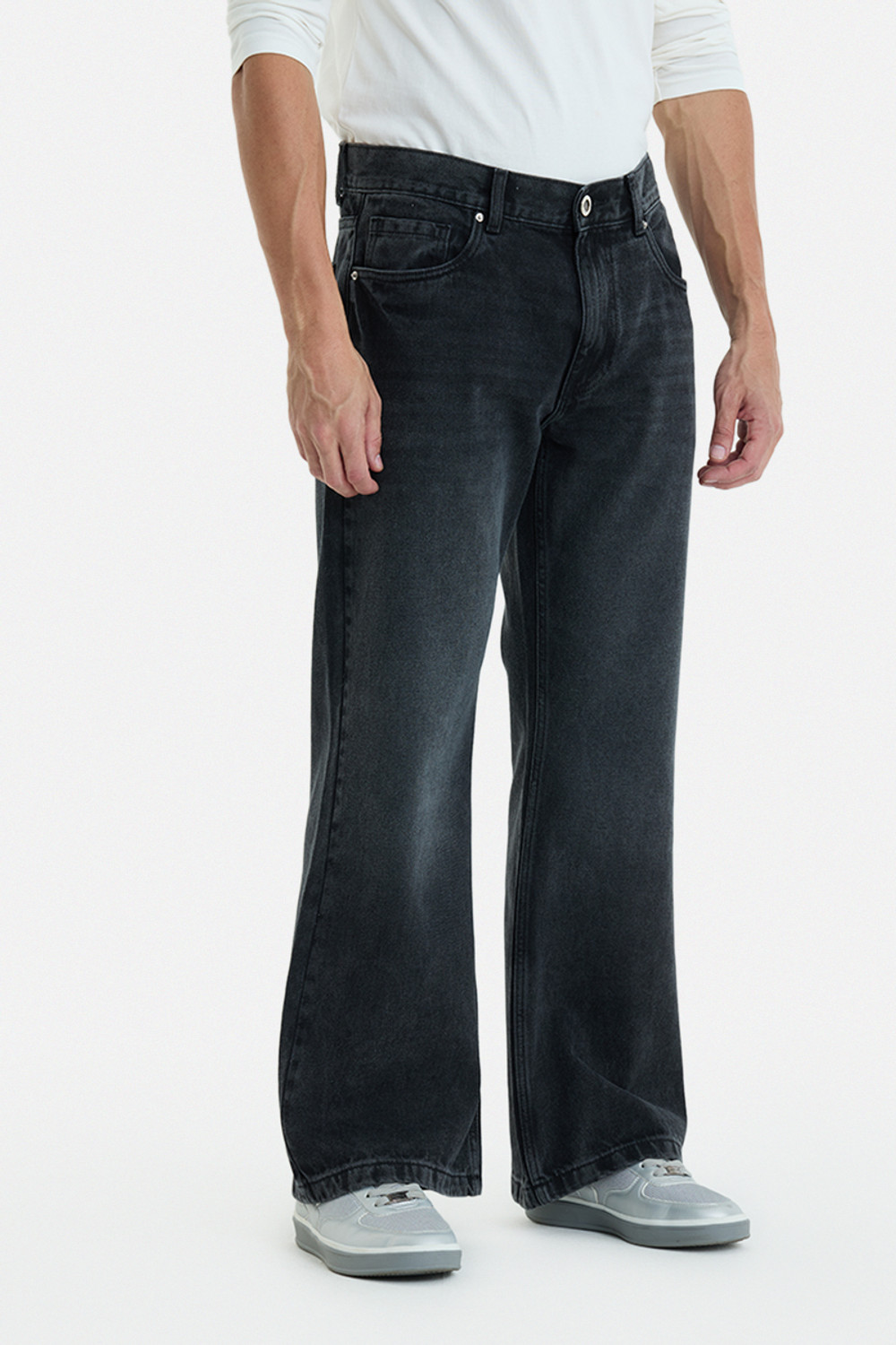 Image of Snitch Men Flared Mid Rise Black Jeans