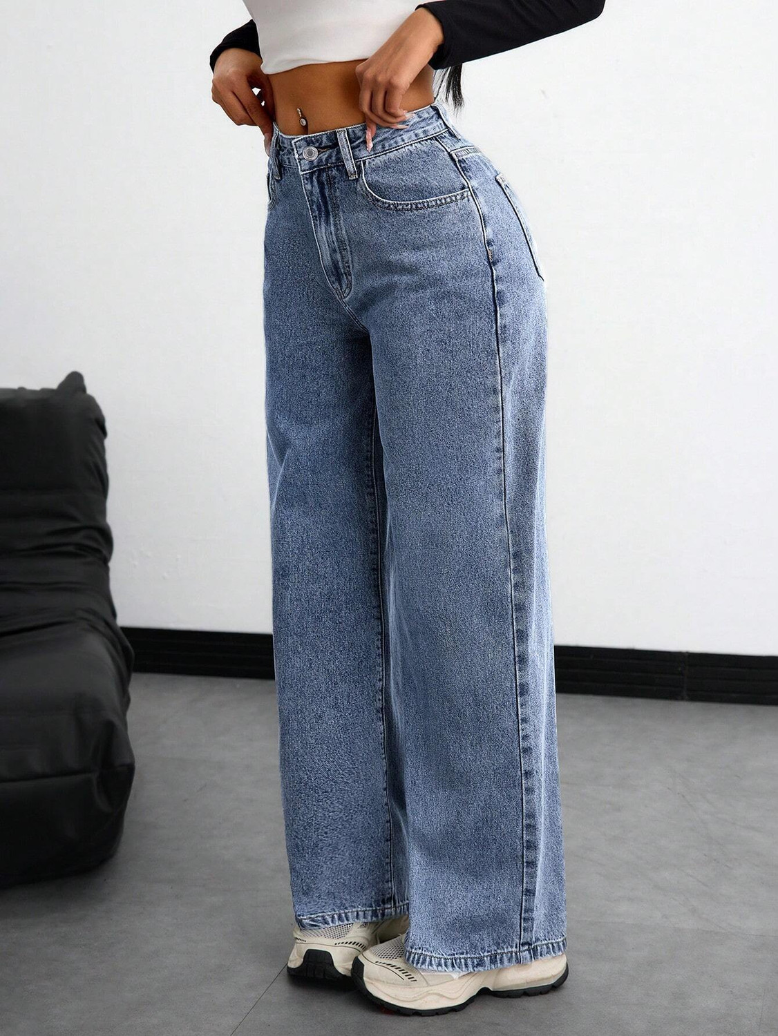 Image of VK Fashion Wide Leg Women Blue Jeans