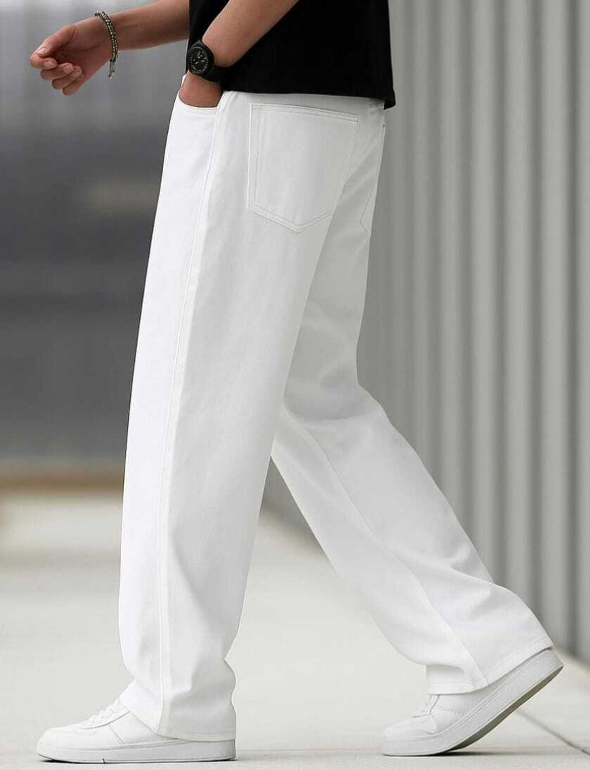 Image of wearworld Loose Fit Men White Jeans