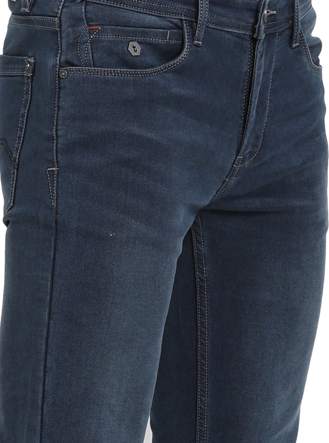 Image of TURTLE Men Tapered Fit Mid Rise Dark Blue Jeans