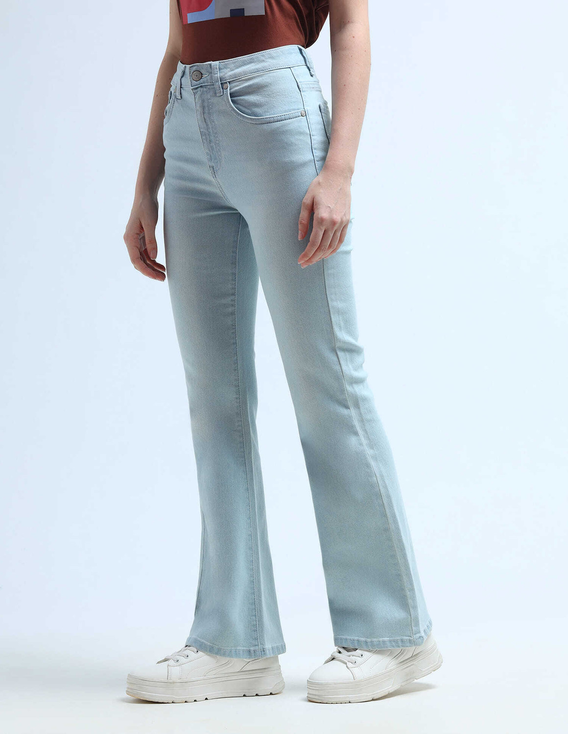 Image of U.S. POLO ASSN. Women Flared High Rise Blue Jeans