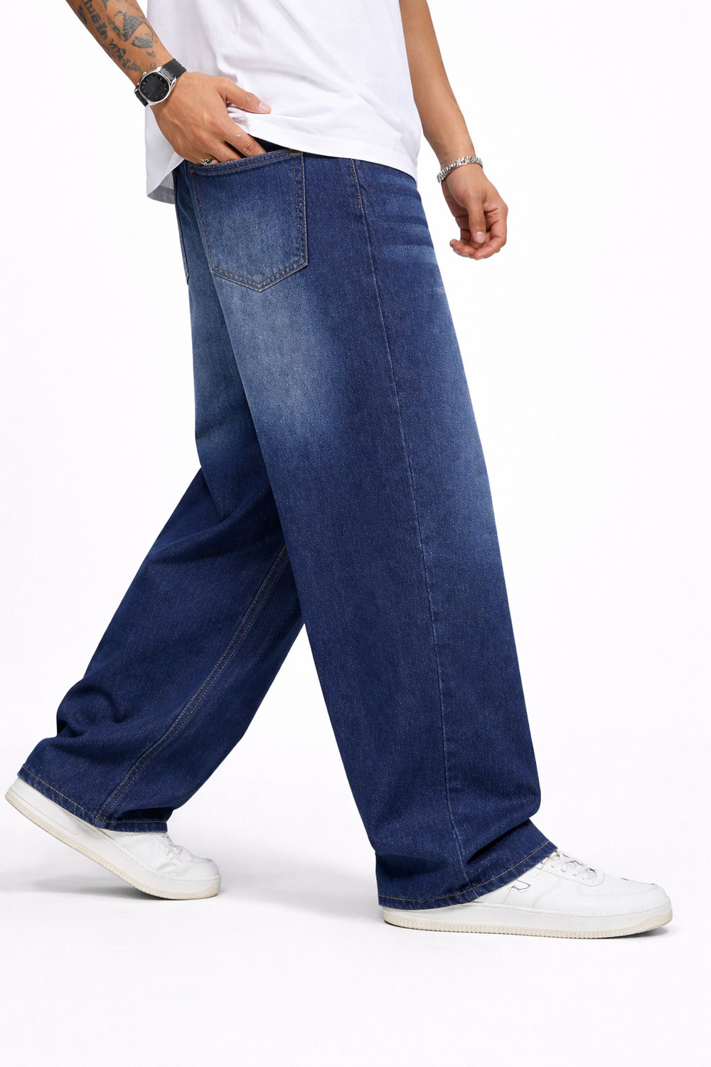 Image of BOLD & BARE Men Straight Fit Mid Rise Dark Blue Jeans