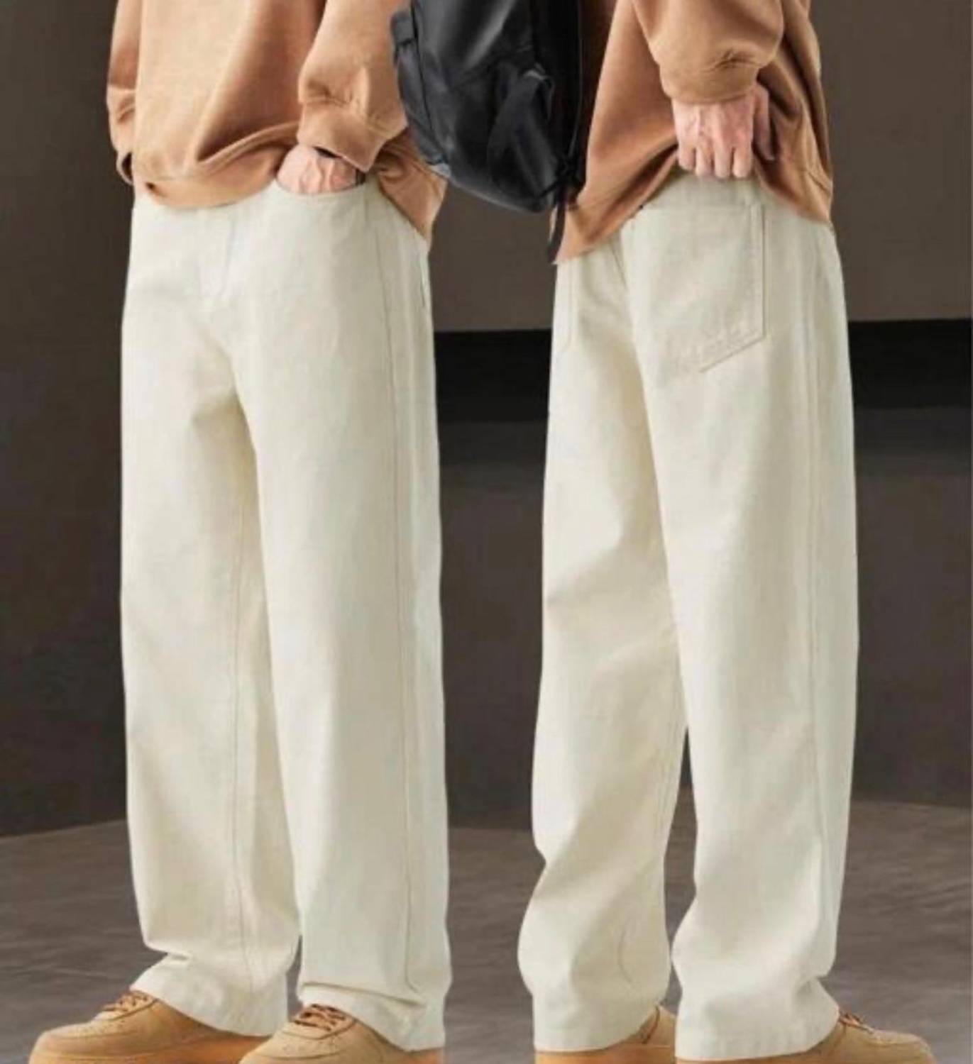 FLAYING Loose Fit Men Beige Jeans - Image 1