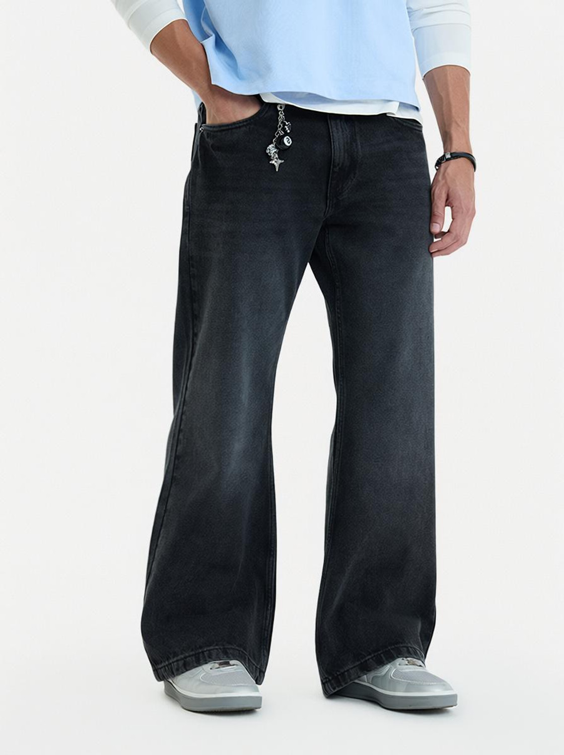 Image of Snitch Men Flared Mid Rise Black Jeans