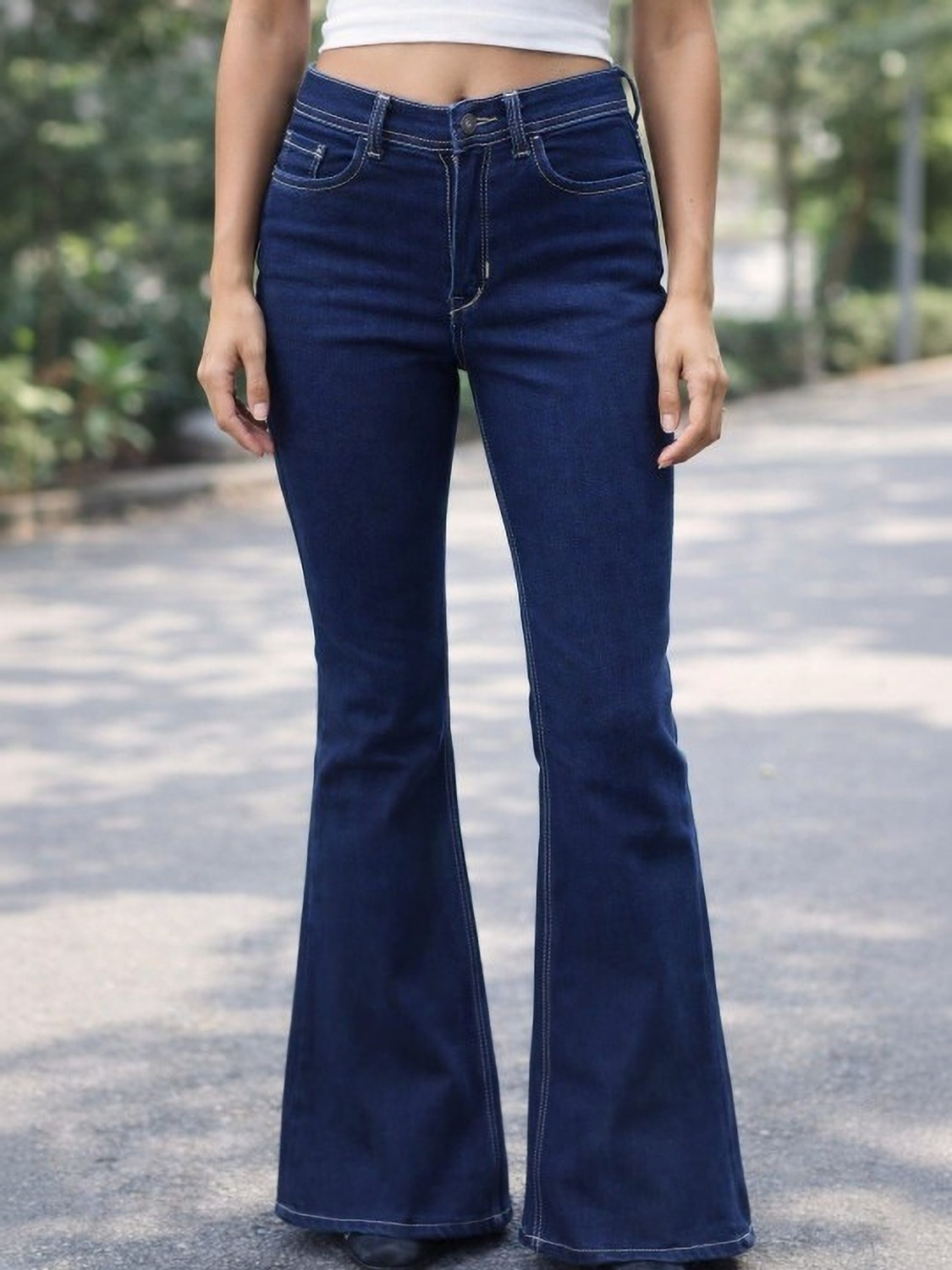 Image of KASHIAN Women Boot-Leg High Rise Dark Blue Jeans